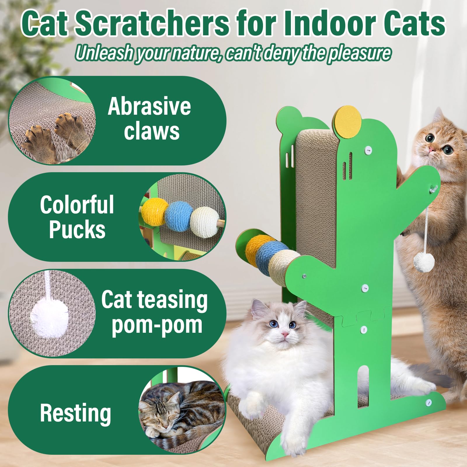 Canmailk Cat Scratcher, 23.6 Inch T Shaped Cat Scratching Board, Cat Scratch Pad With Ball Toys For Indoor Cats-Green