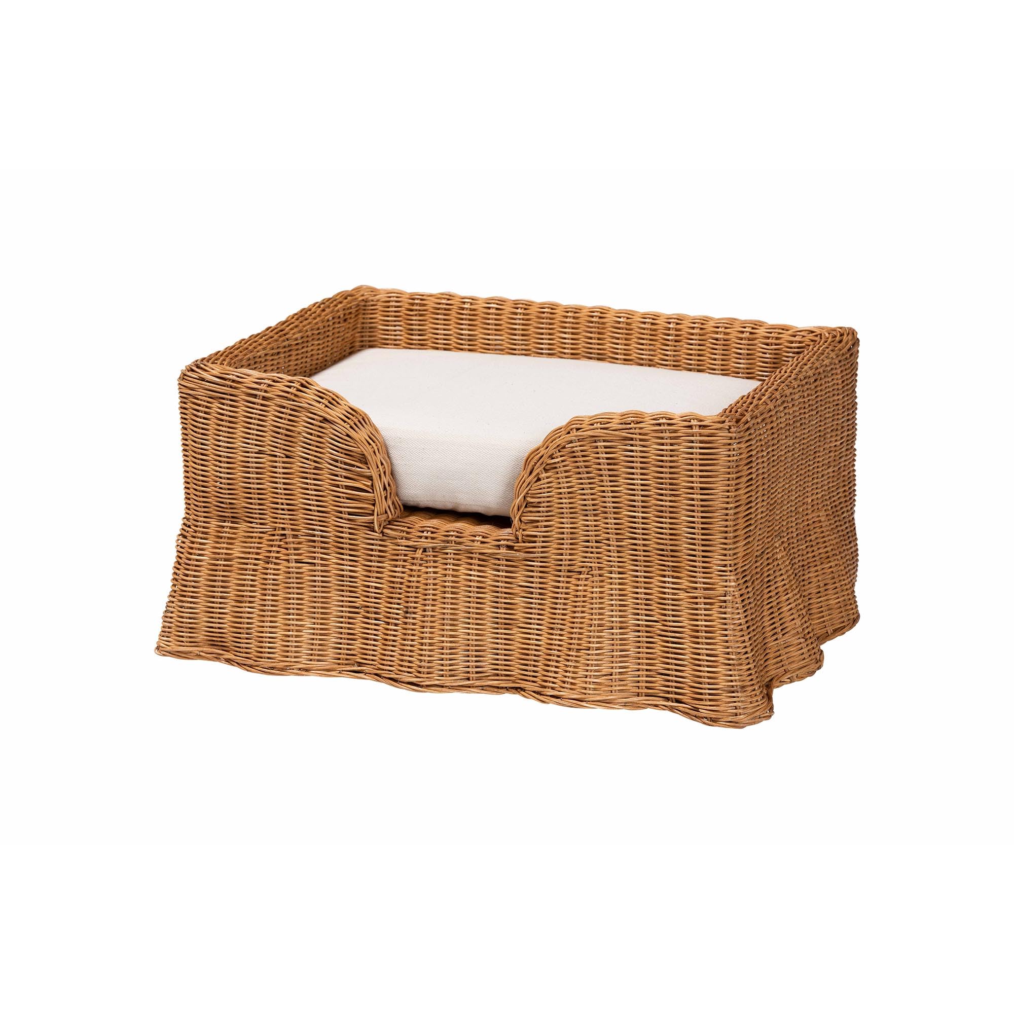 Bali & pari Belita Natural Rattan Pet Bed with Scalloped Base - Handwoven Wicker Enclosed Lounge Bed for Dogs or Cats with Remov