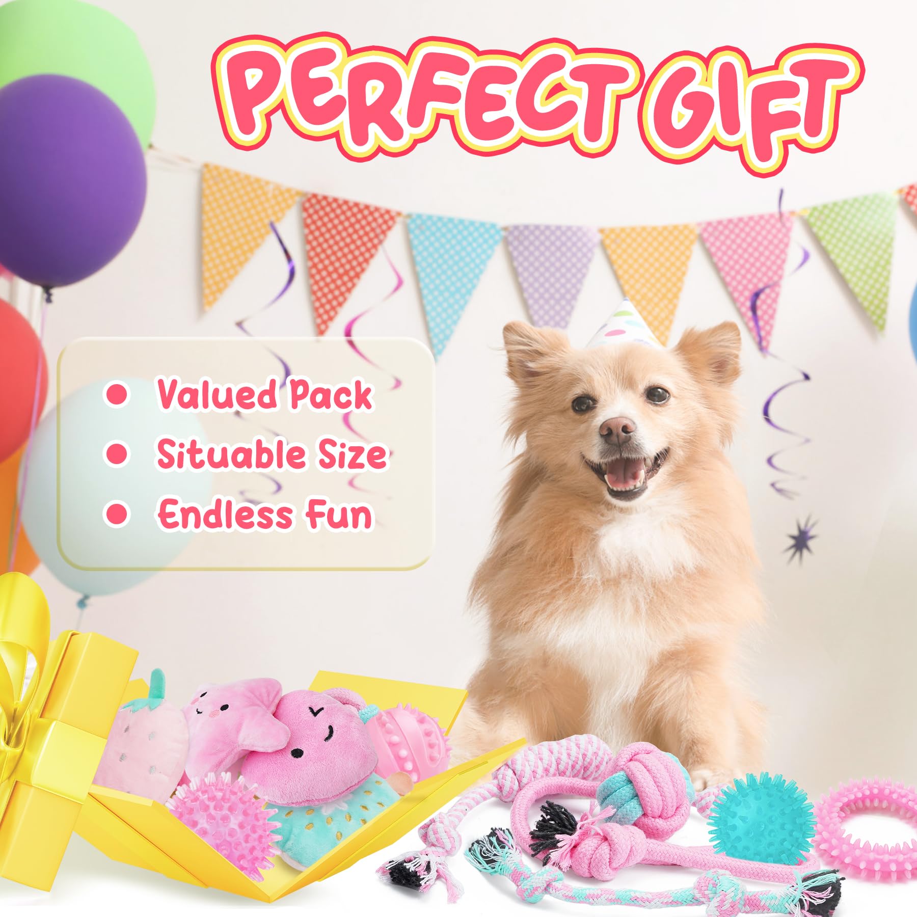 Xiugoal Pink Puppy Toys For Boredom - 23 Pack Puppy Chew Toys For Teething, Interactive Dog Toys For Puppies, Cute Small Dog Toys With Treat Ball, Squeaky Dog Chew Toys And Ropes
