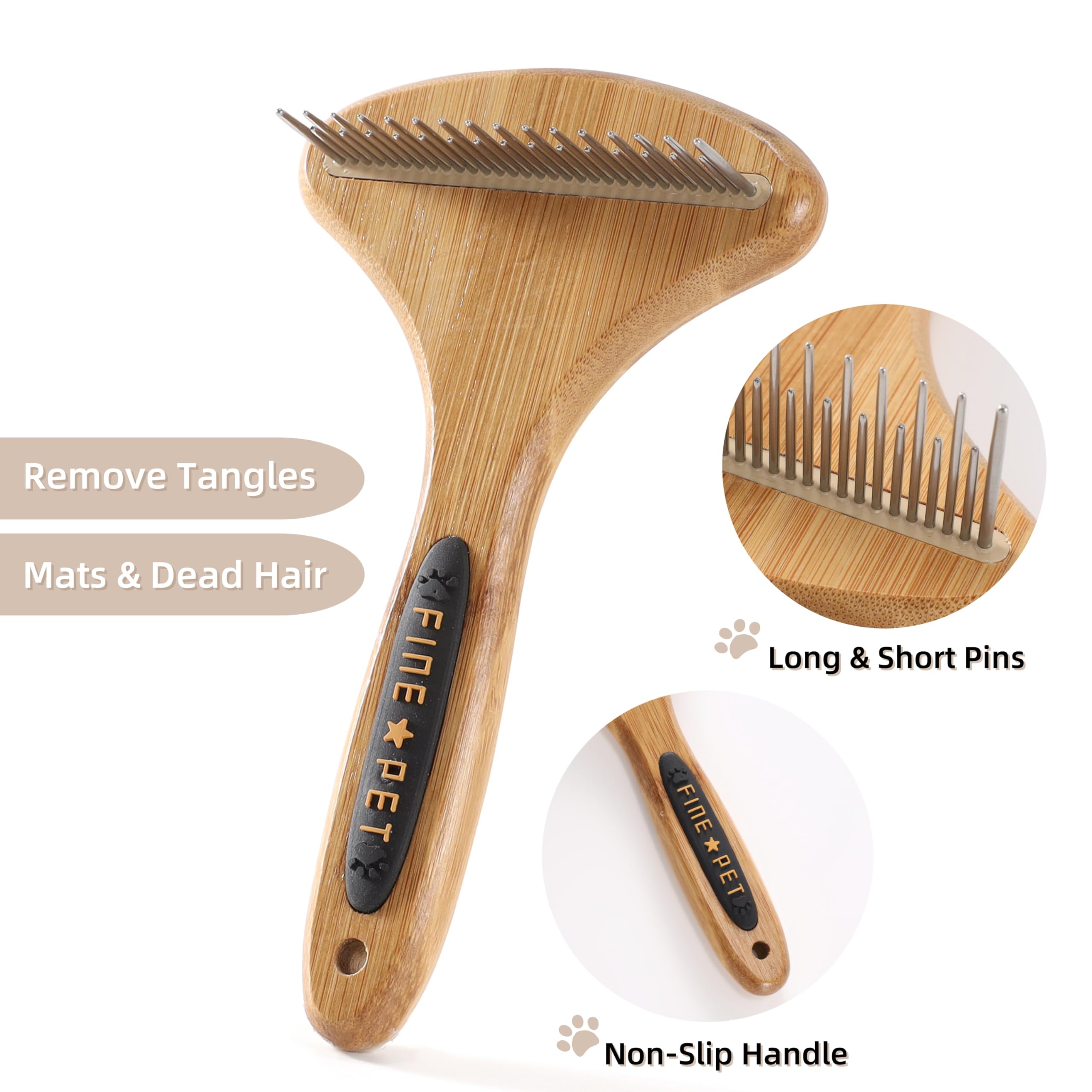Vimfashi Dog Undercoat Rake For Shedding Cat Grooming Rake With Anti-Slip Wooden Handle Dematting Undercoat Brush For Long Hair