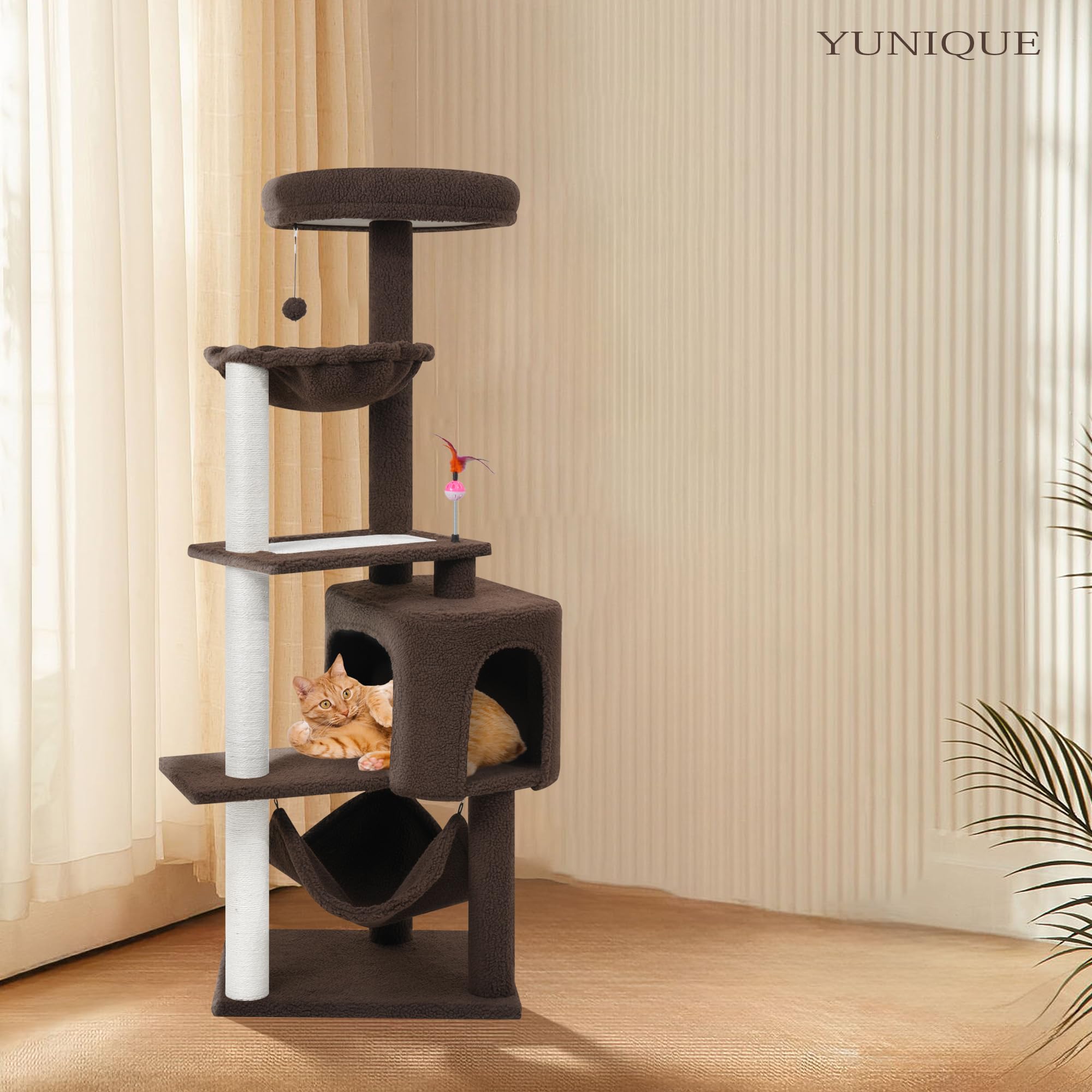 Yunique Cat Tree With Cat Condo Scratch Posts Scratch Tablet And Big Hammock, (60.2 Coffee)
