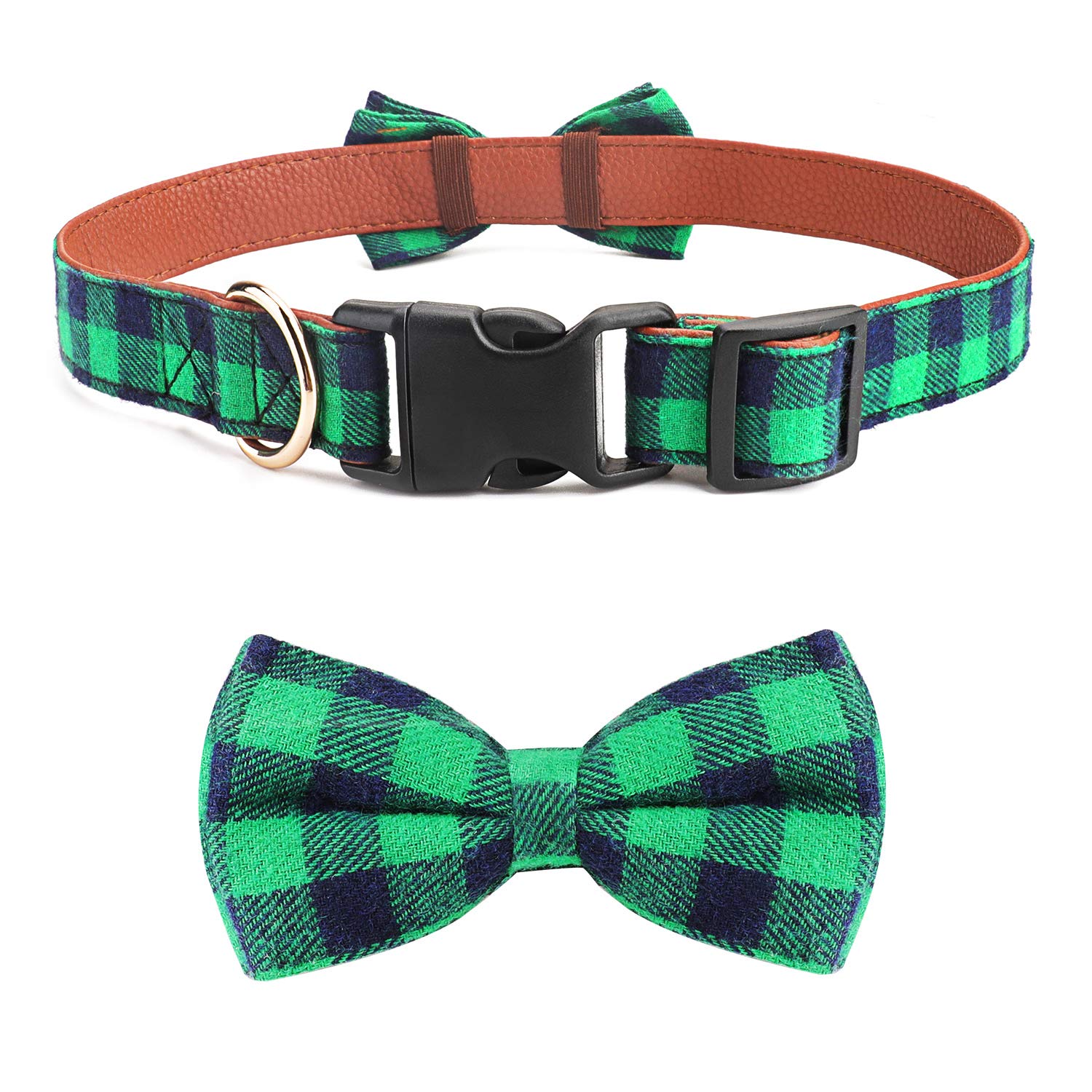 Dog Bow Tie, Vaburs Dog Cat Collar With Bow Tie Buckle Light Plaid Dog Collar For Dogs Cats Pets Soft Comfortable,Adjustable (S, Green)