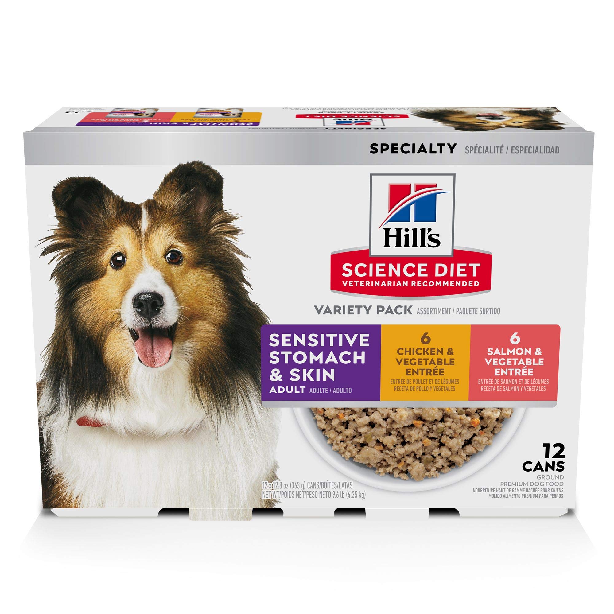 Hills Science Diet Sensitive Stomach & Skin,Adult 1-6, Stomach & Skin Sensitivity Support,Wet Dog Food,Variety Pack:Chicken & V