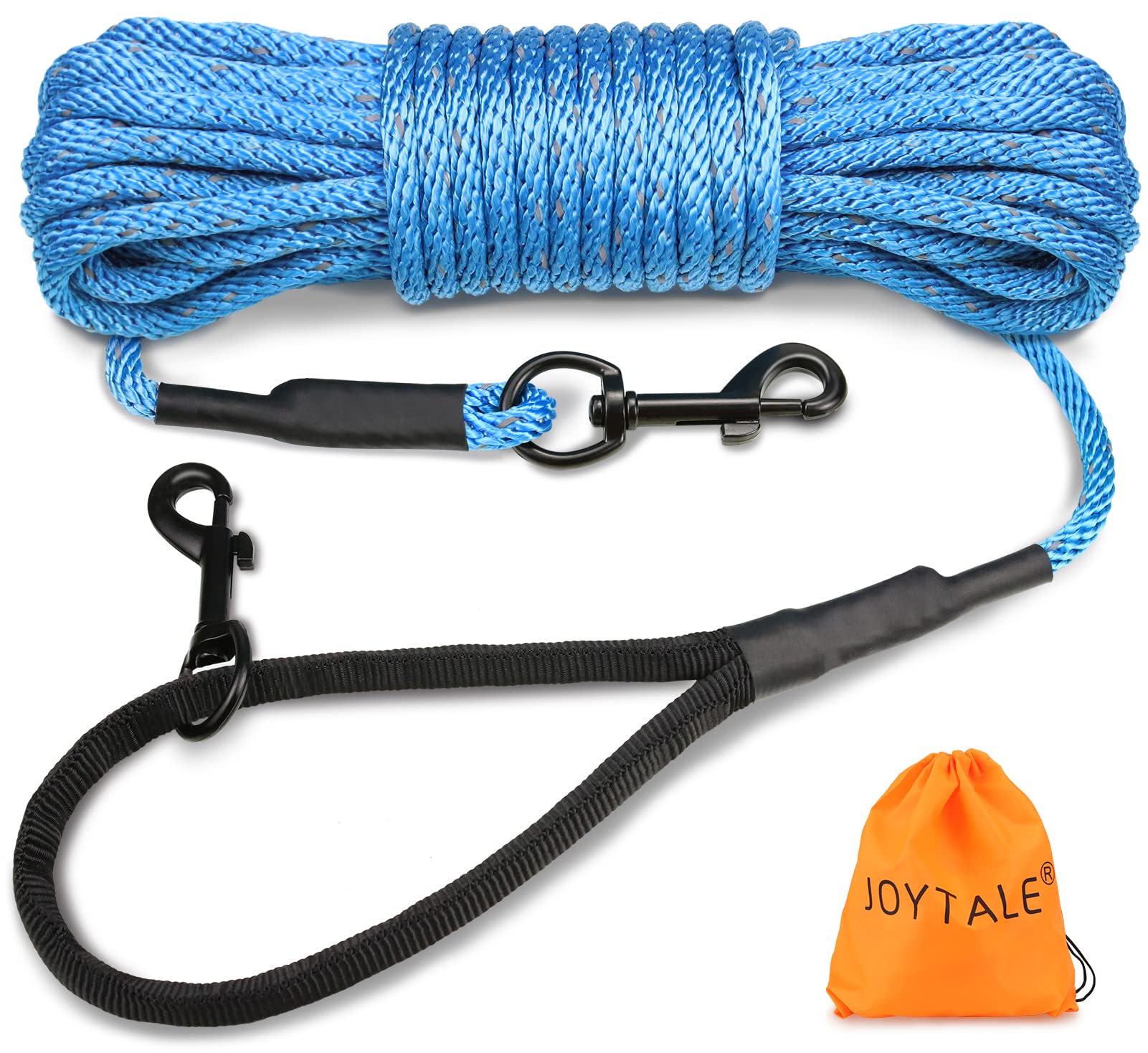 Joytale Long Dog Training Leash, 50 Ft Tie Out Rope Check Cord Dogs Leashes With Padded Handle, Reflective Recall Lead For Puppy And Small Dogs, Blue