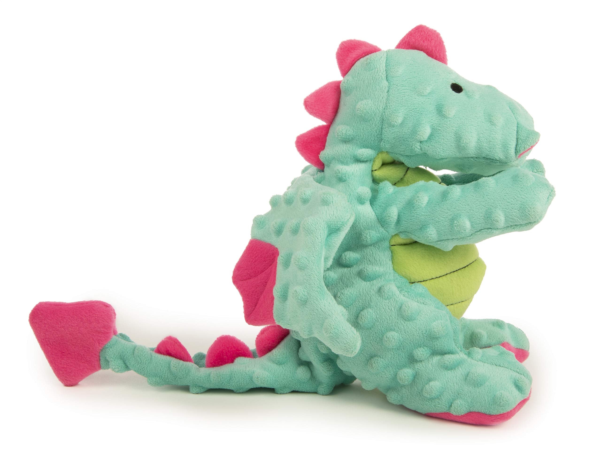 goDog Dragons Squeaky Plush Dog Toy - Chew Guard Technology, Durable Polyester, Large, Seafoam, Model 77793