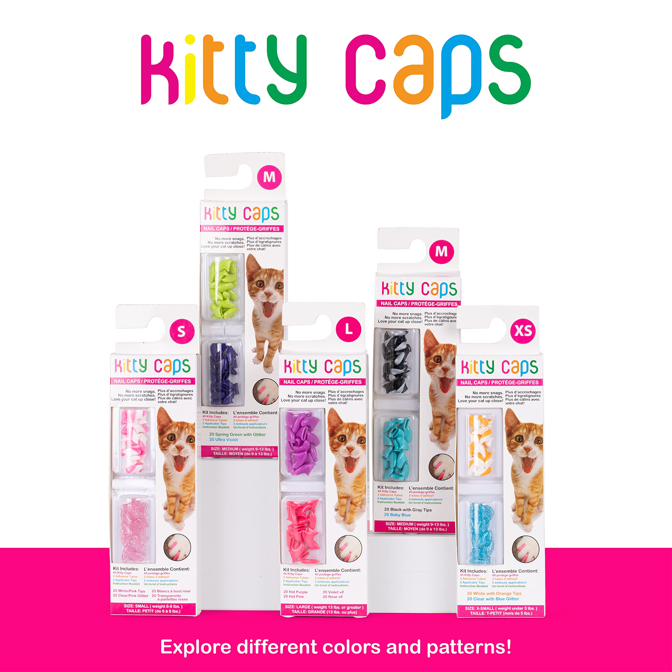 Kitty Caps Nail Caps for Cats | Safe, Stylish & Humane Alternative to Declawing | Stops Snags and Scratches, Medium (9-13 lbs),