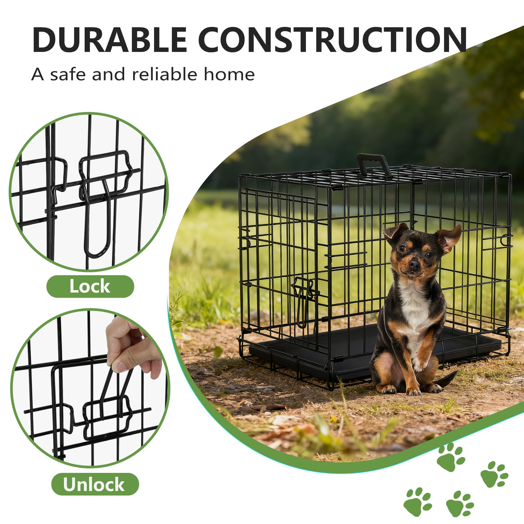 FDW Dog Crate 18-Inch Dog Cage Foldable Metal Kennel with Leakproof Tray Foldable Design Indoor Outdoor Use for Small Dogs,Dark