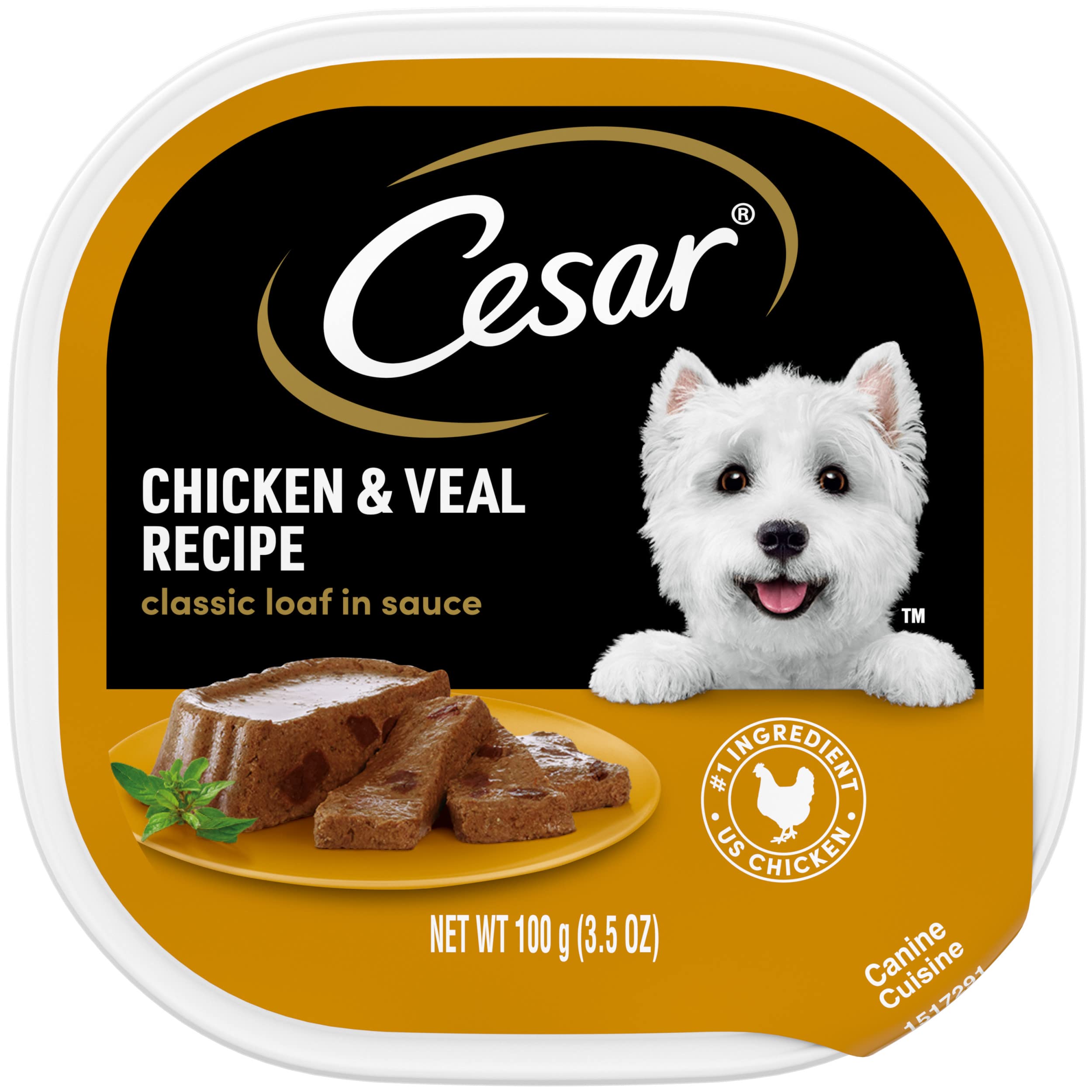 Cesar Wet Dog Food Classic Loaf in Sauce Chicken & Veal Recipe, 3.5 oz. Easy Peel Trays (24 Count, Pack of 1)