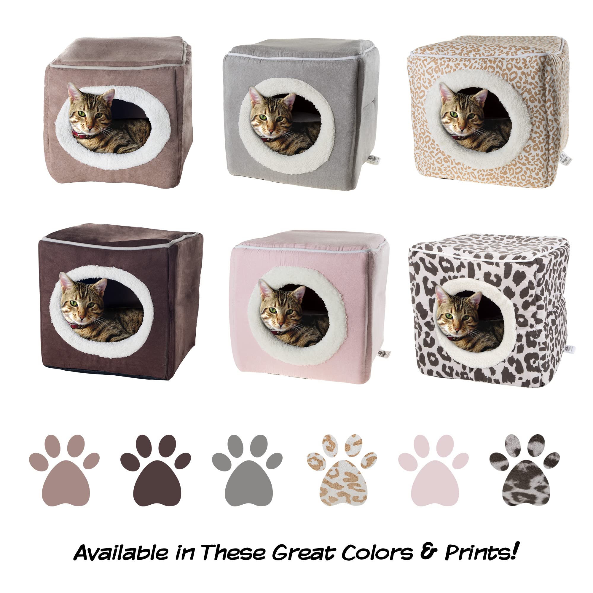 Cat Pet Bed Cave- Indoor Enclosed Covered Cavern/House For Cats Kittens And Small Pets With Removable Cushion Pad By Petmaker, Gray/Black Animal Print 13X12X12