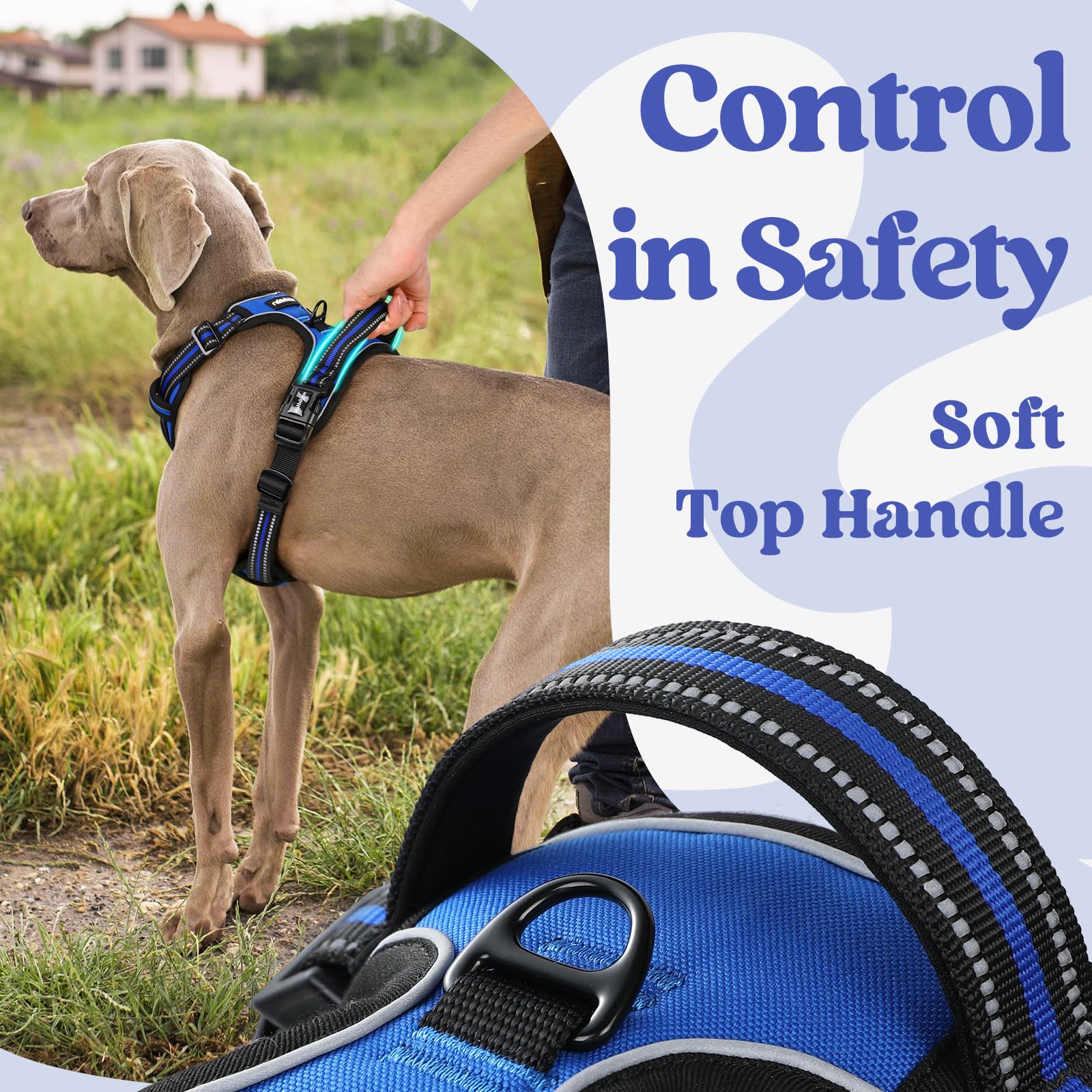 Rabbitgoo Dog Harness For Large, No Pull Pet Harness With 3 Buckles, Adjustable Soft Padded Pooch Vest With Instant Control Handle, Easy Walking Reflective Pet Vest For Extra Large Dogs, Blue, Xl
