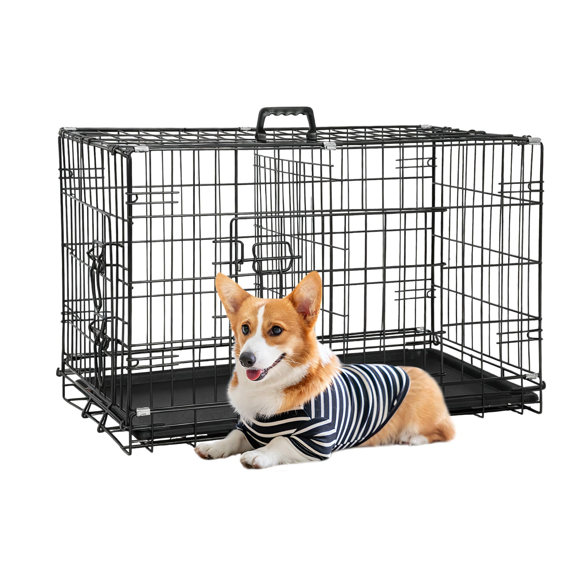 FDW 30-Inch Dog Crate Pet Cage with Metal Folding Design Plastic Tray Indoor Outdoor Dog Kennel Cage for Small and Medium Dogs,D