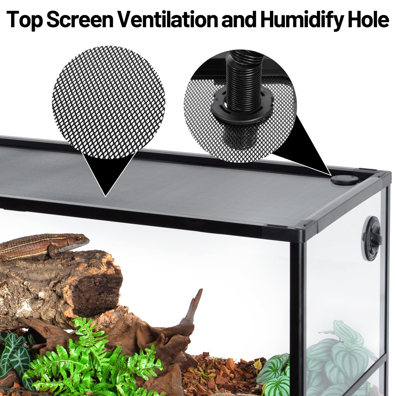 CAVACHEW 67 Gallon Reptile Tank, Glass Terrarium 48"x18"x18", Black, Sliding Door, Ventilation, Ideal for Bearded Dragons, Lizards, Sn