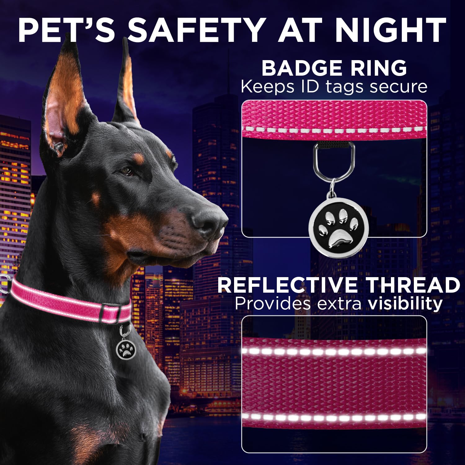 Teceum Reflective Pet Collar - Hot Pink - S - Extra Soft Padding - Basic Nylon Dog Collar - Quick Release Buckle - Fits Small, M