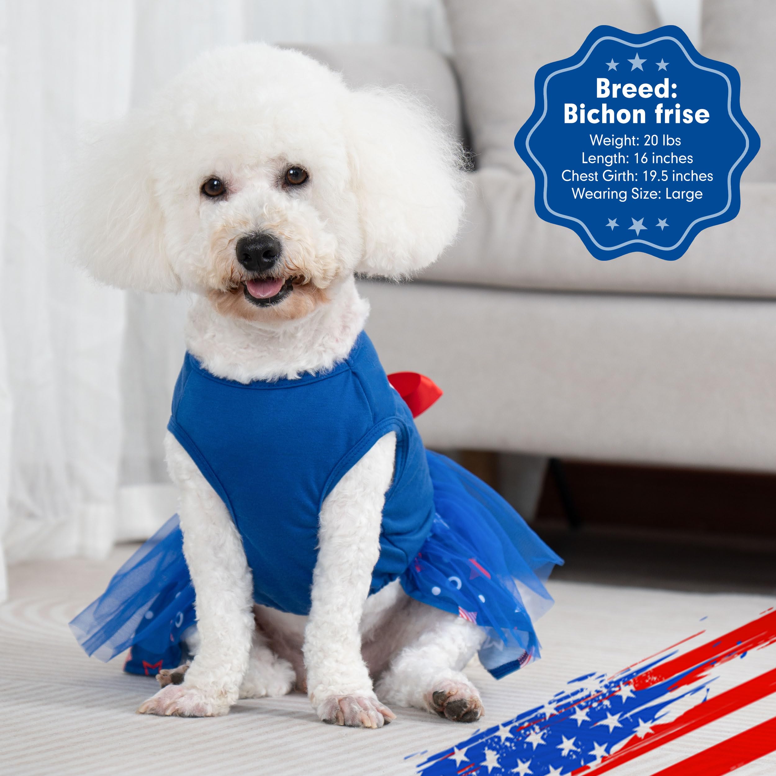 Cyeollo Dog Dress For 4Th Of July Independence Day Dog Dresses Tulle Skirts For Small Dogs Clothes Holiday Pet Outfits With Bowt