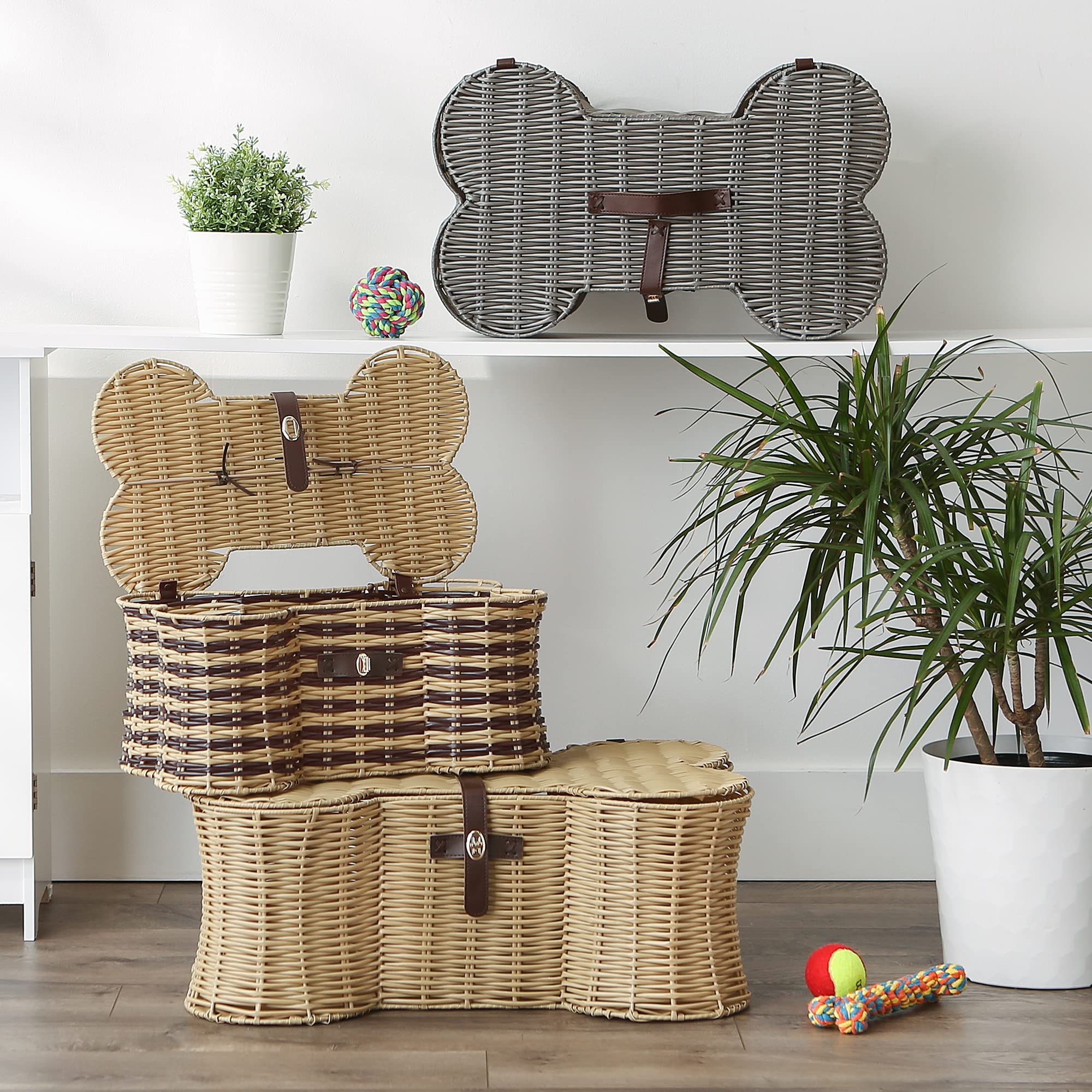 DII Gray Bone Shape Toy Basket Medium 21x13x8