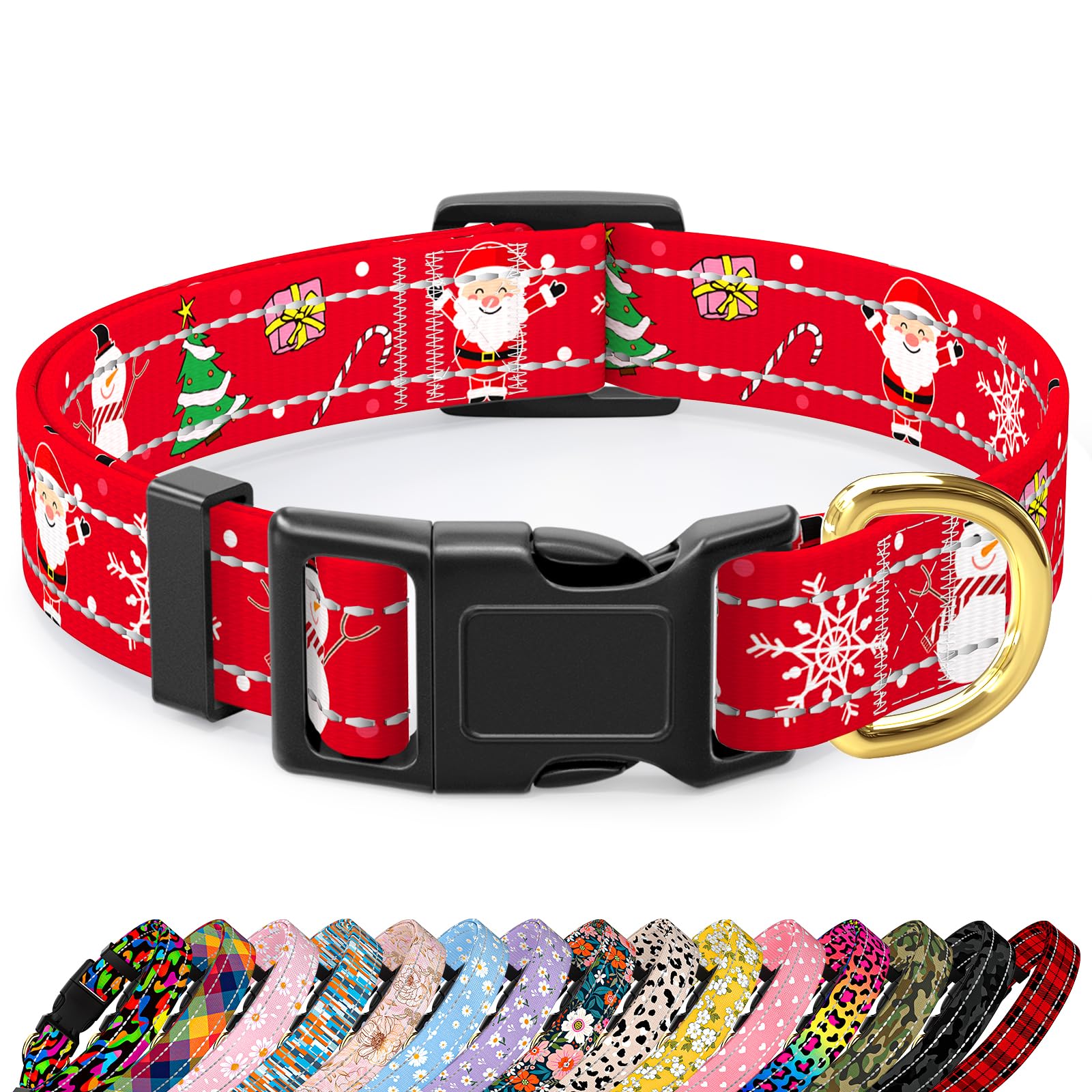 Tmoodel Reflective Dog Collar - Cute Christmas Style For Small Dogs, Soft Nylon Puppy Collar With Adjustable Size And Quick Rele