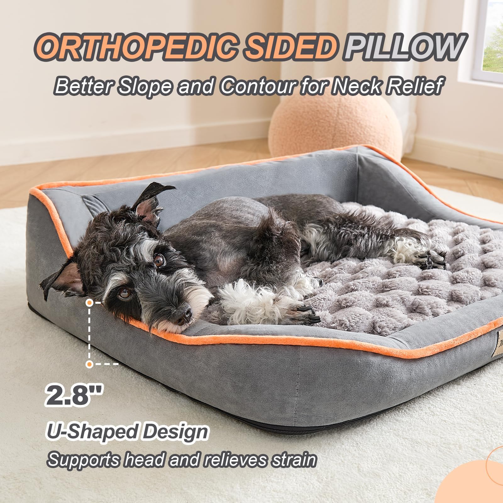 Jiupety Orthopedic Dog Bed For Medium And Large Dogs, Dog Sofa Bed With U-Shaped Bolster, Dual-Layer Supportive Cushion, Waterpr