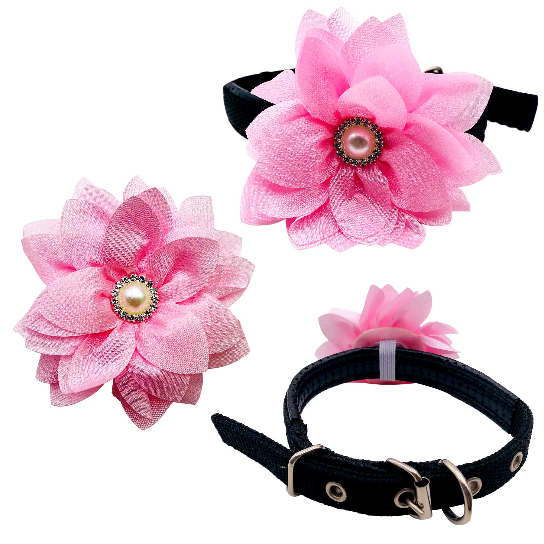 Pet Show 12Pcs Pink Dog Collar Bows And Flowers Attachment For Girls Puppies Cats Female Small Medium Dogs Collars Embellishment Decor For Wedding Birthday Parties Grooming Pet Collar Accessories