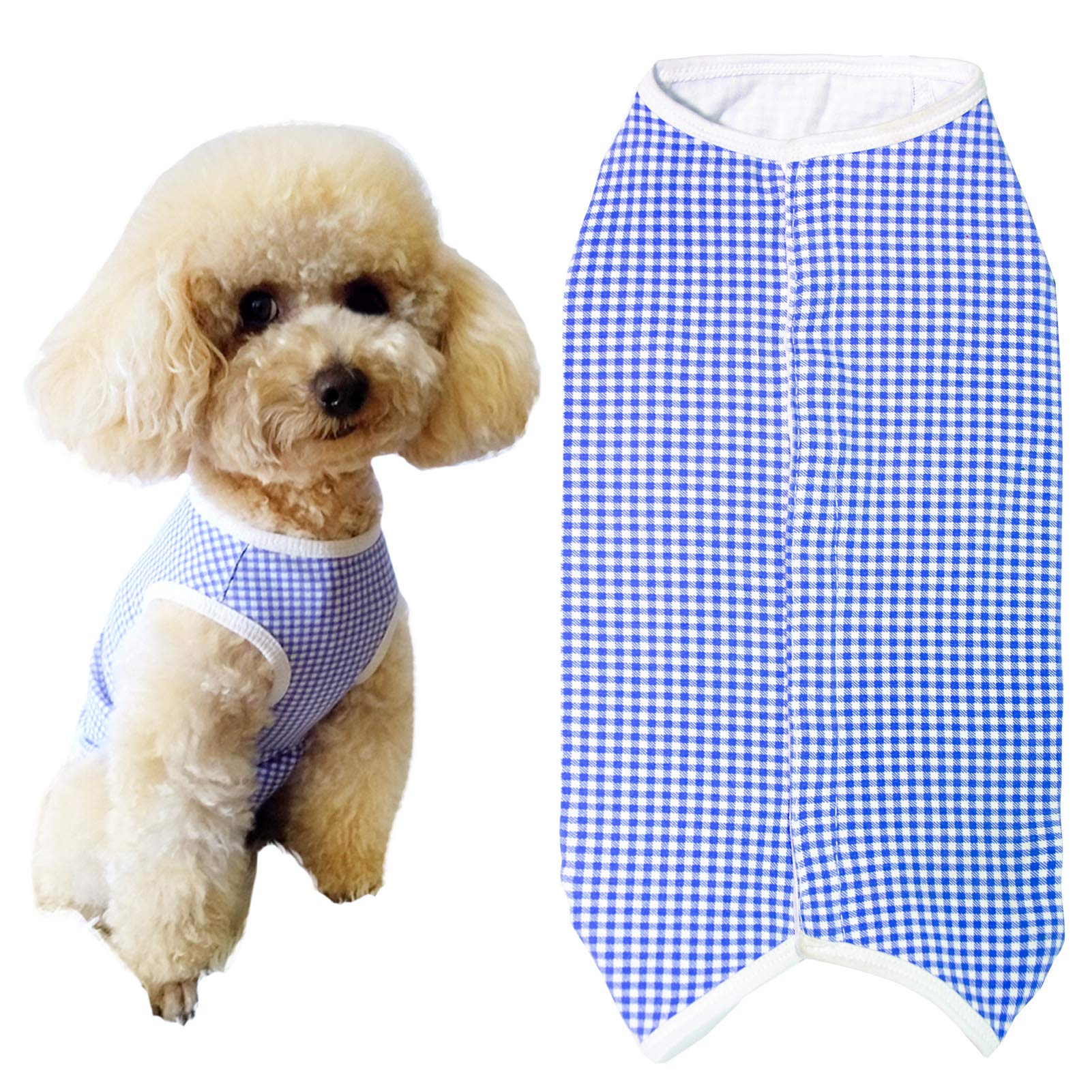 Dog’S Recovery Suit Post Surgery Shirt For Puppy, Wound Protective Clothes For Little Animals(Blue White Plaid-L)