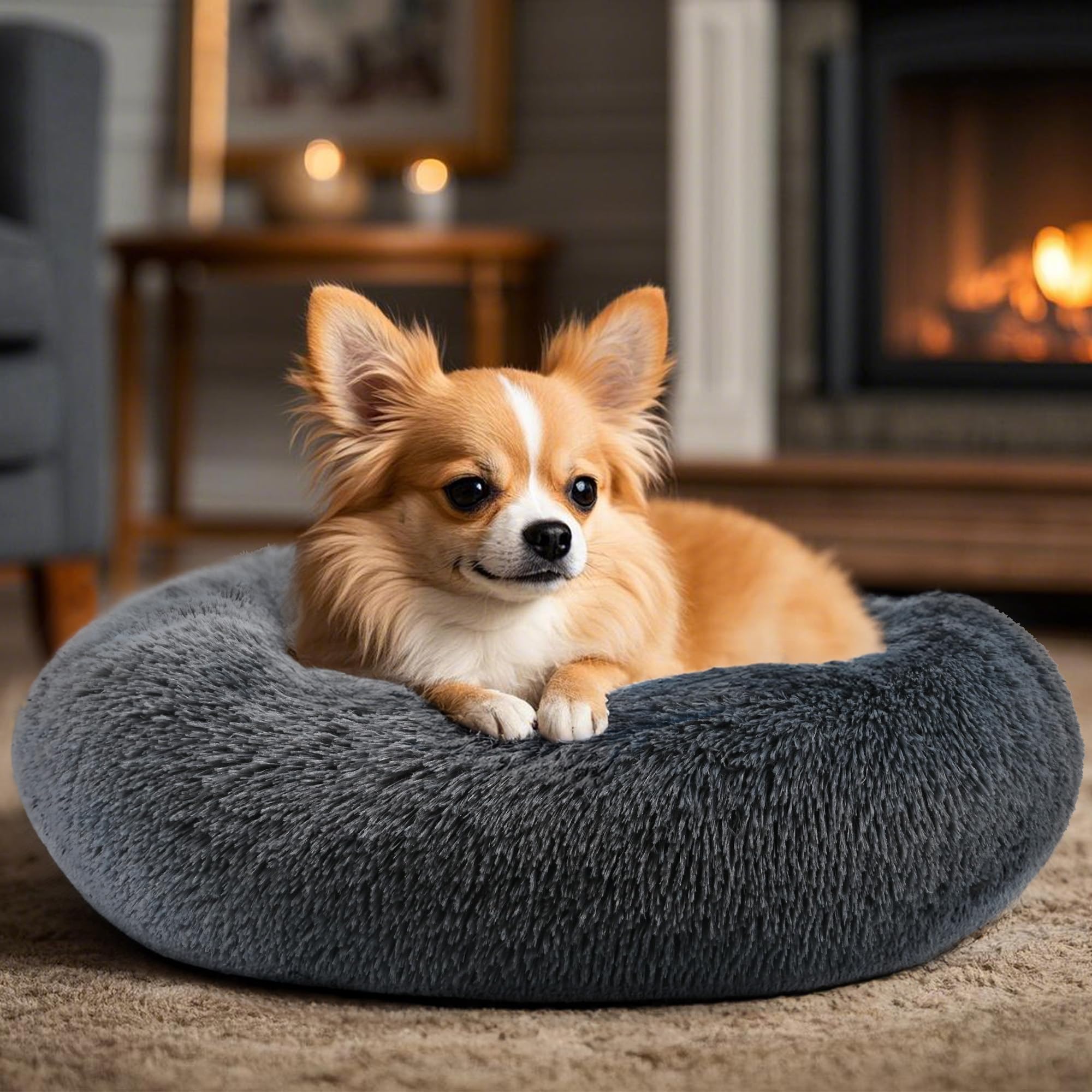 Hoewina Dog & Cat Bed, 20In Cat Beds For Indoor Cats, Calming Donut Bed For Puppy And Kitten, Washable Round Fluffy Pet Bed For