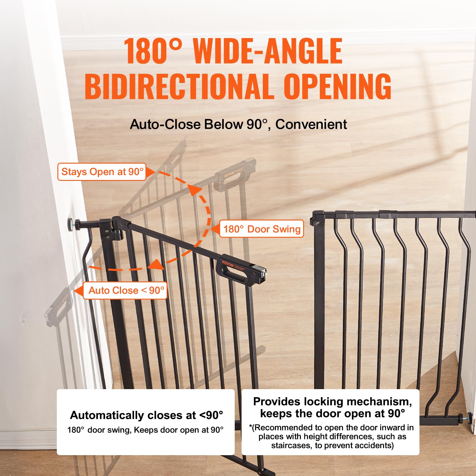 VEVOR 29.5-46.4 Extra Wide Safety Gate for Stairs, Auto Close Dog Gate for The House, Easy Install Pressure Mounted Pet Gates fo