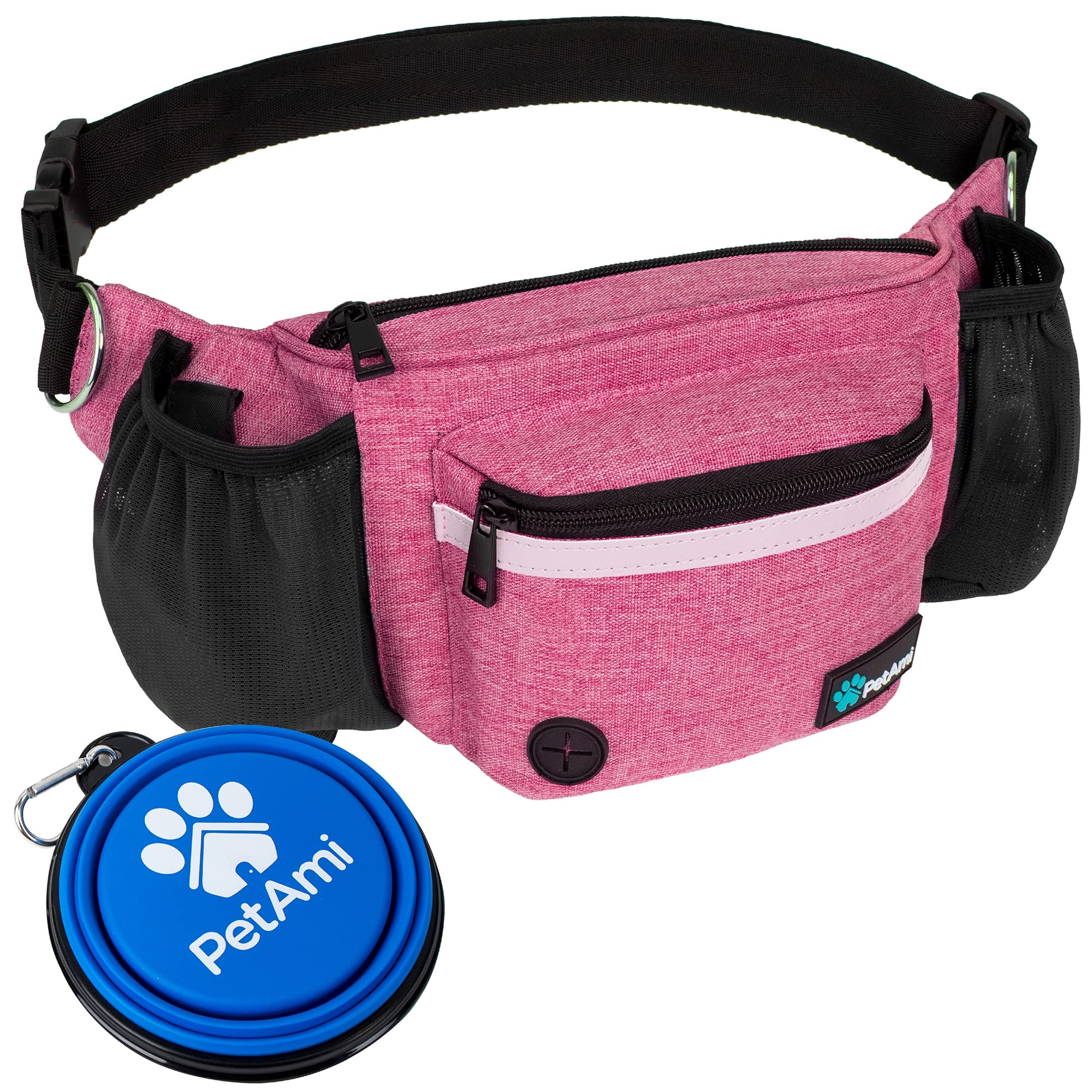 PetAmi Dog Fanny Pack, Treat Pouch for Dog Walking, Training, Built in Poop Bag Dispenser, Water Bottle Holder, Collapsible Bowl