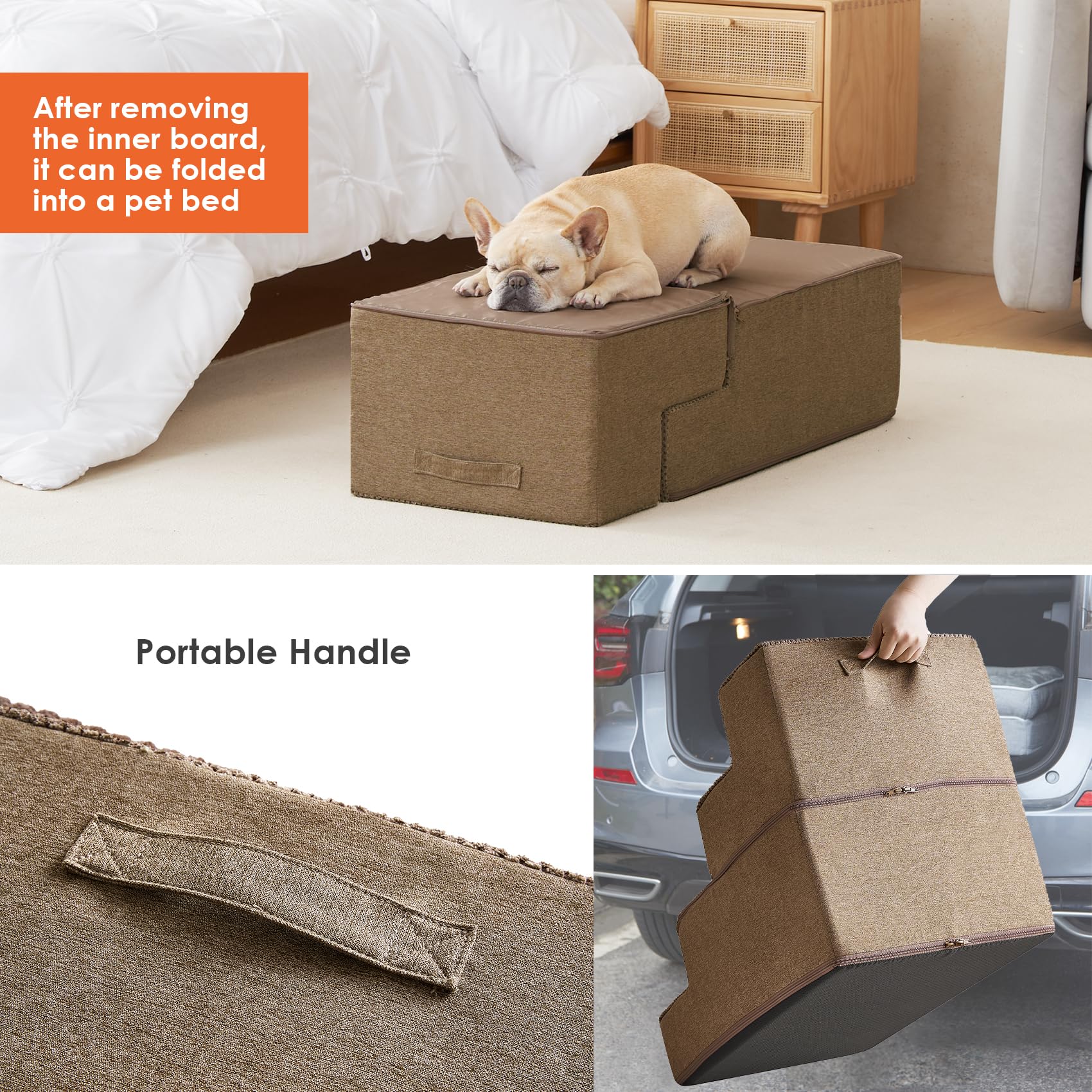 Eheyciga Dog Stairs For Bed 20”H, 4-Step Extra Wide Dog Steps For High Bed, Pet Steps For Small Dogs And Cats, Non-Slip Balanced Dog Indoor Ramp, Camel