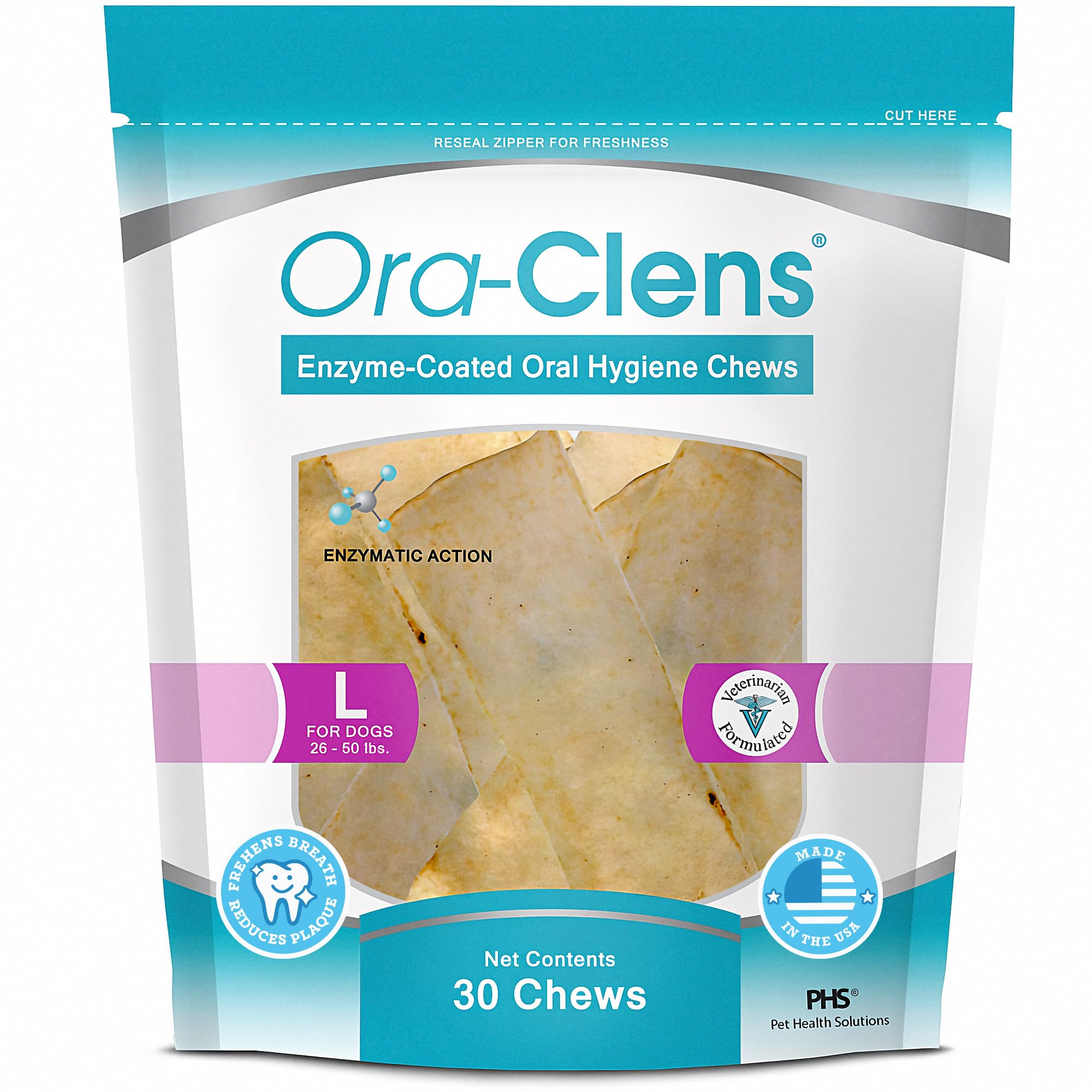 Ora-Clens Oral Hygiene Chews for Large Dogs-Enzymatic Dental Treats for Daily Oral Care, Cleans Teeth and Freshens Breath, Reduc