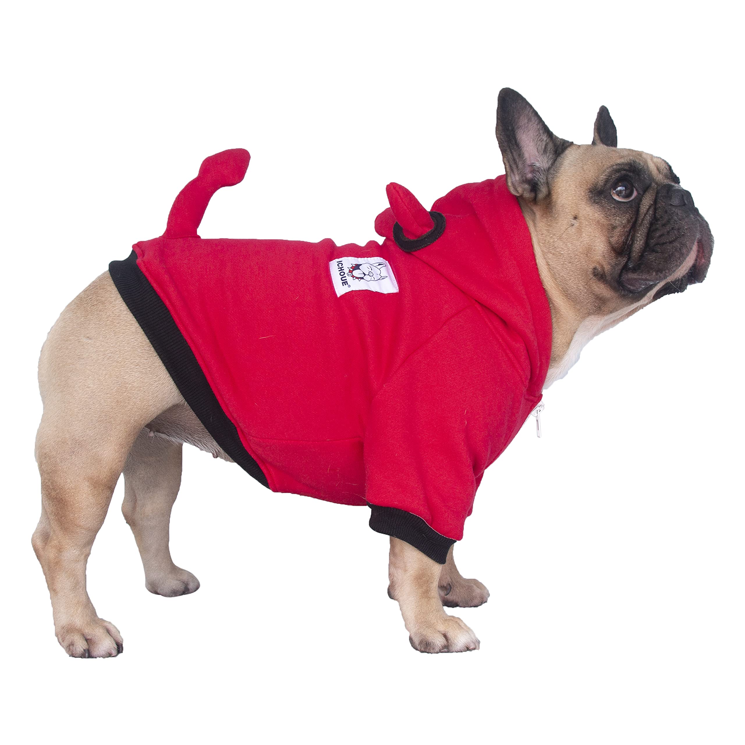 Ichoue I Am A French Bulldog Dog Little Devil Costumes Clothes Sweater Cute Funny For Small Dogs Cold Weather Winter Coats Hoodies Frenchie English Pug Pitbull Corgi Puppy - Red, Medium