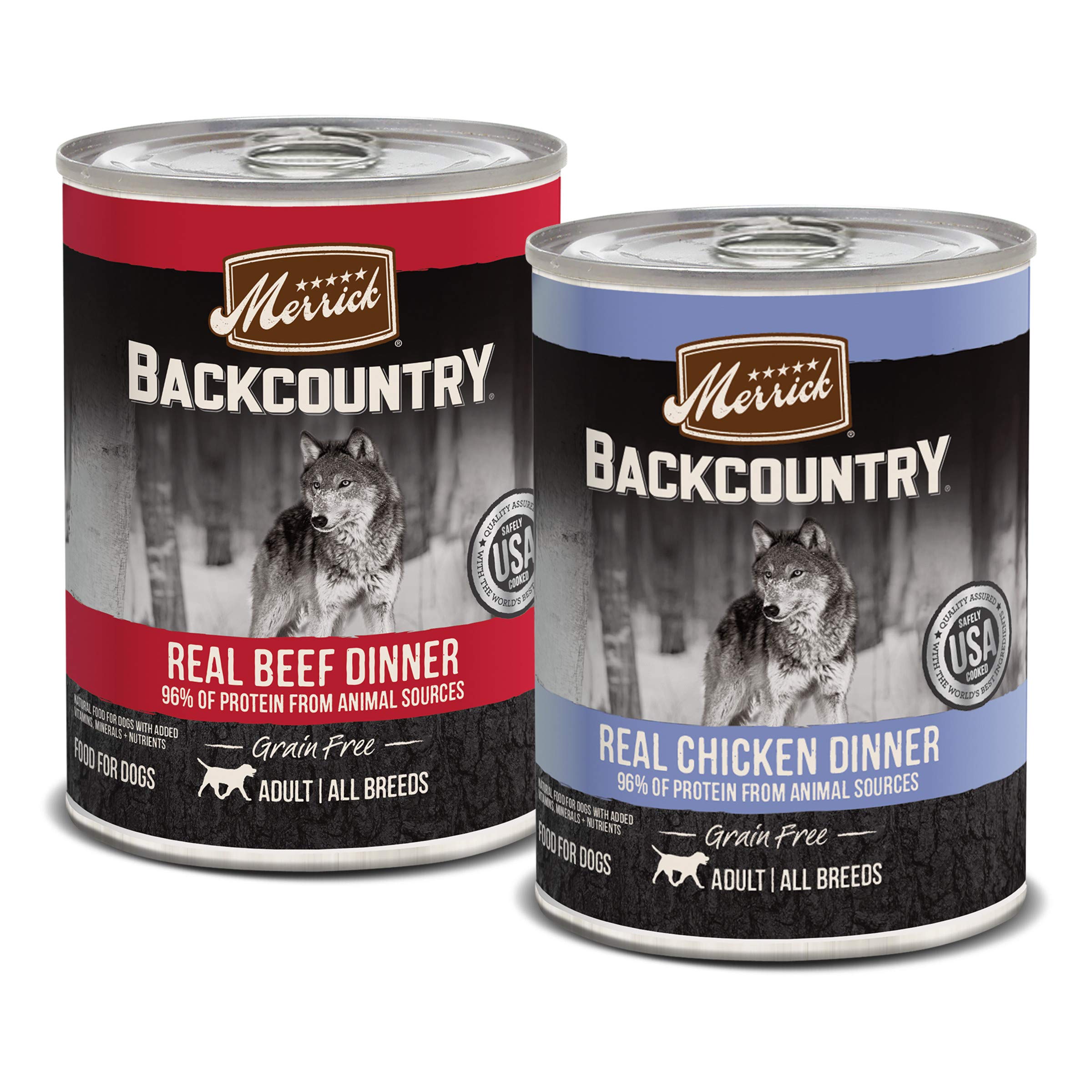 Merrick Backcountry Grain Free Premium Canned Dog Food, Variety Pack, Real Beef and Chicken Dinner Recipes - (Pack of 12) 9.5 lb