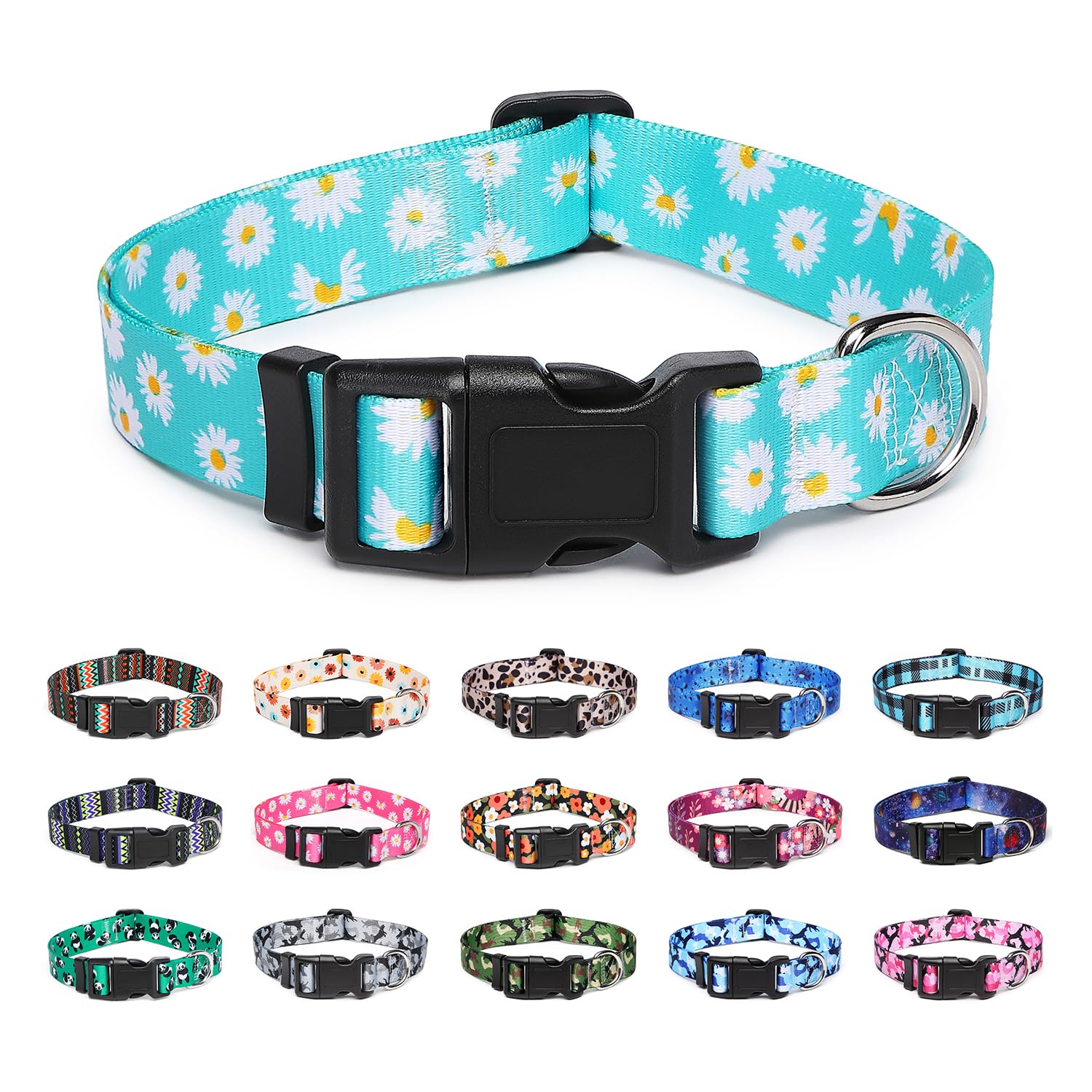 Suredoo Adjustable Dog Collar With Patterns, Ultra Comfy Soft Nylon Breathable Pet Collar For Small Medium Large Dogs (L, Blue D