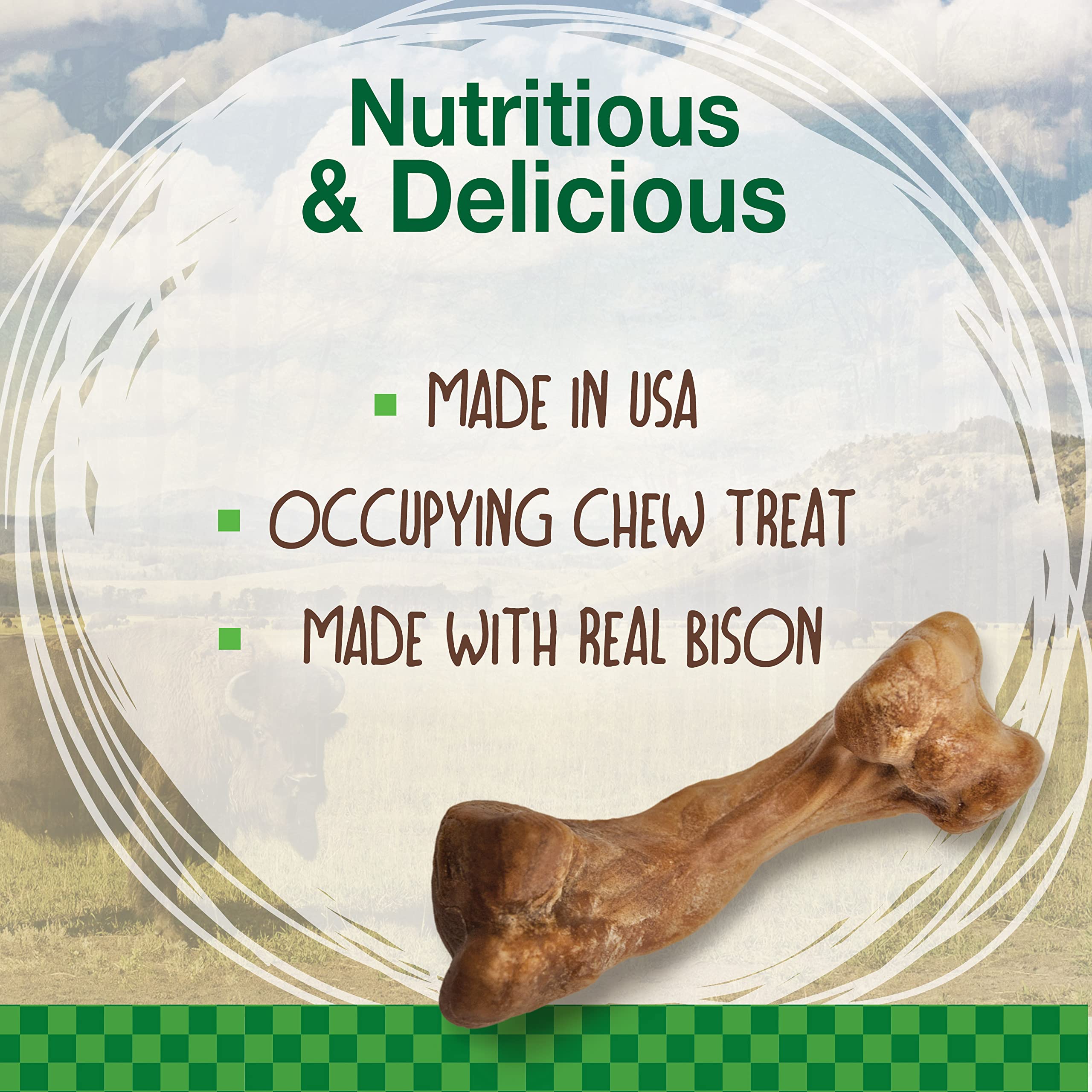 Nylabone Healthy Edibles WILD Natural Long-Lasting Bison Flavor Bone Chew Treats for Dogs, Small (8 Count)