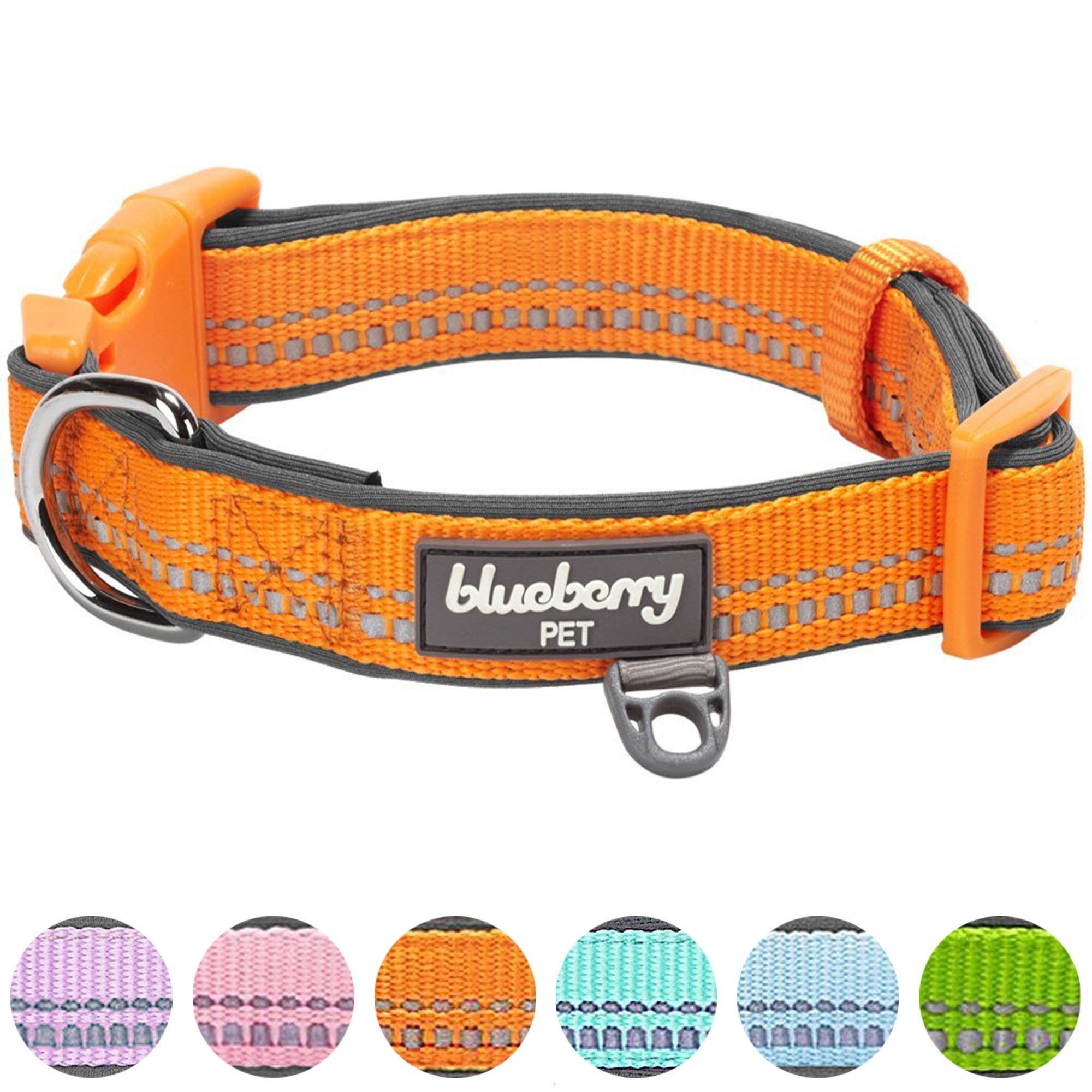 Blueberry Pet Soft & Safe 3M Reflective Neoprene Padded Adjustable Dog Collar - Orange Peel, Medium, Neck 14.5'-20'