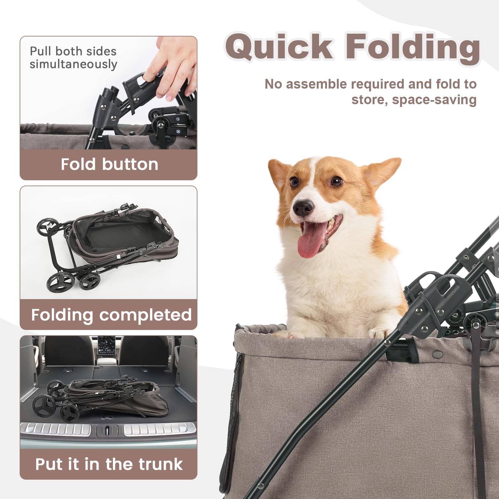 20% Larger Capacity, Wedyvko Dog Stroller for Medium/Small Pets w/Dog Poop Bags & Dispenser, Storage Pouch, Zipperless, Entry in