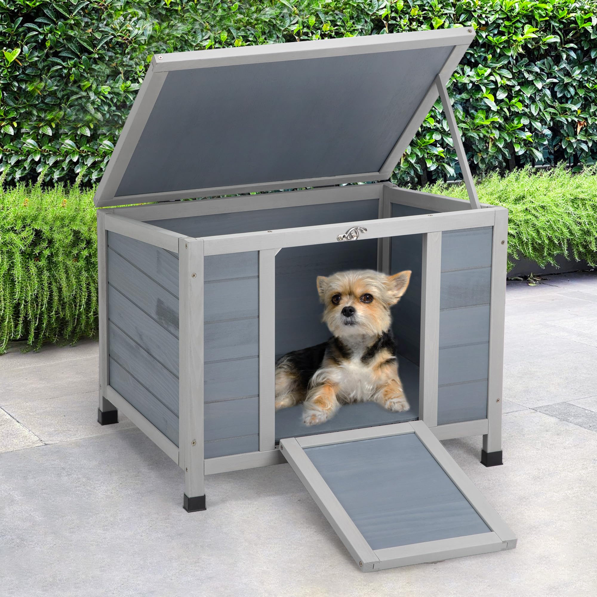 Coziwow 24In Wooden Cat House Outdoor & Indoor Pet Shelter With Foldable Ramp - Weatherproof Rabbit Hutch With Unique Machine-Pr