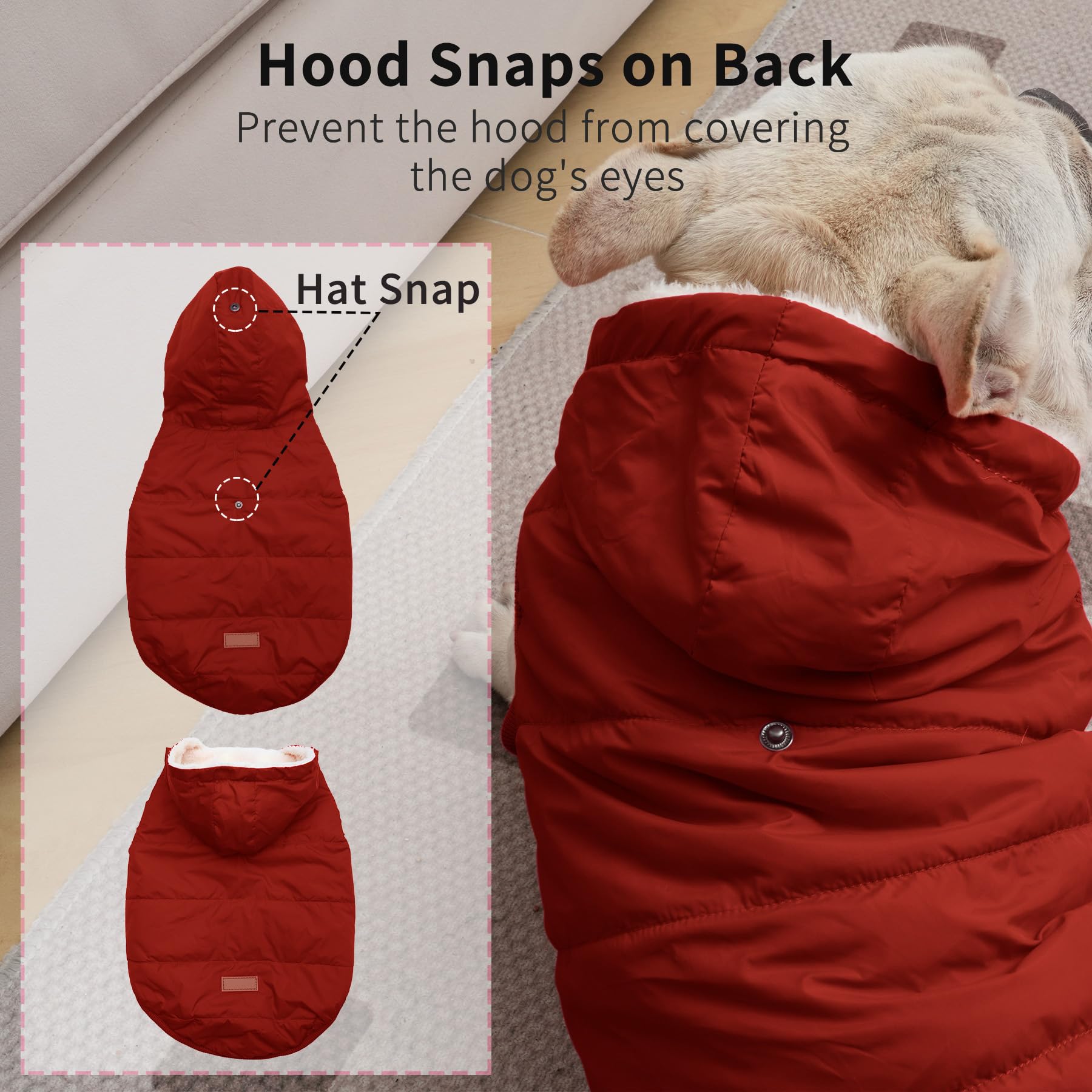Vecomfy Fleece Lining Extra Warm Dog Hoodie In Winter For Large Dogs Jacket Pet Coats With Hooded,Red Xxxl