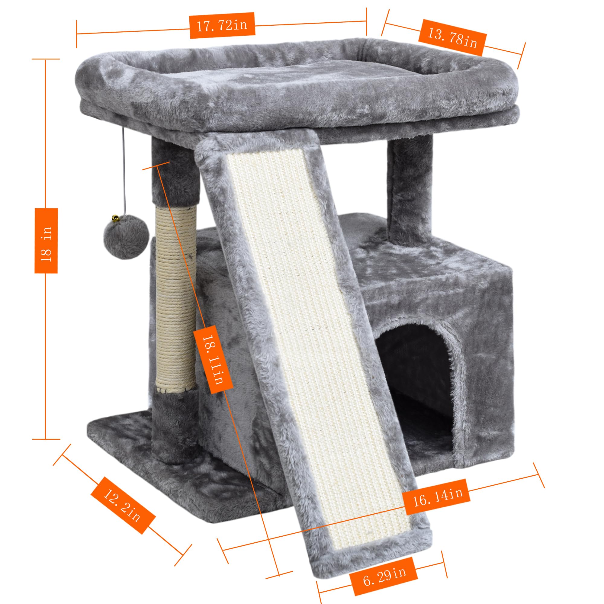Siyipurr Small Cat Tree For Indoor Cats,Cat Tower With Cat Scratching Post And Board,Cat House With Cat Perch For Kitten, Cat Co