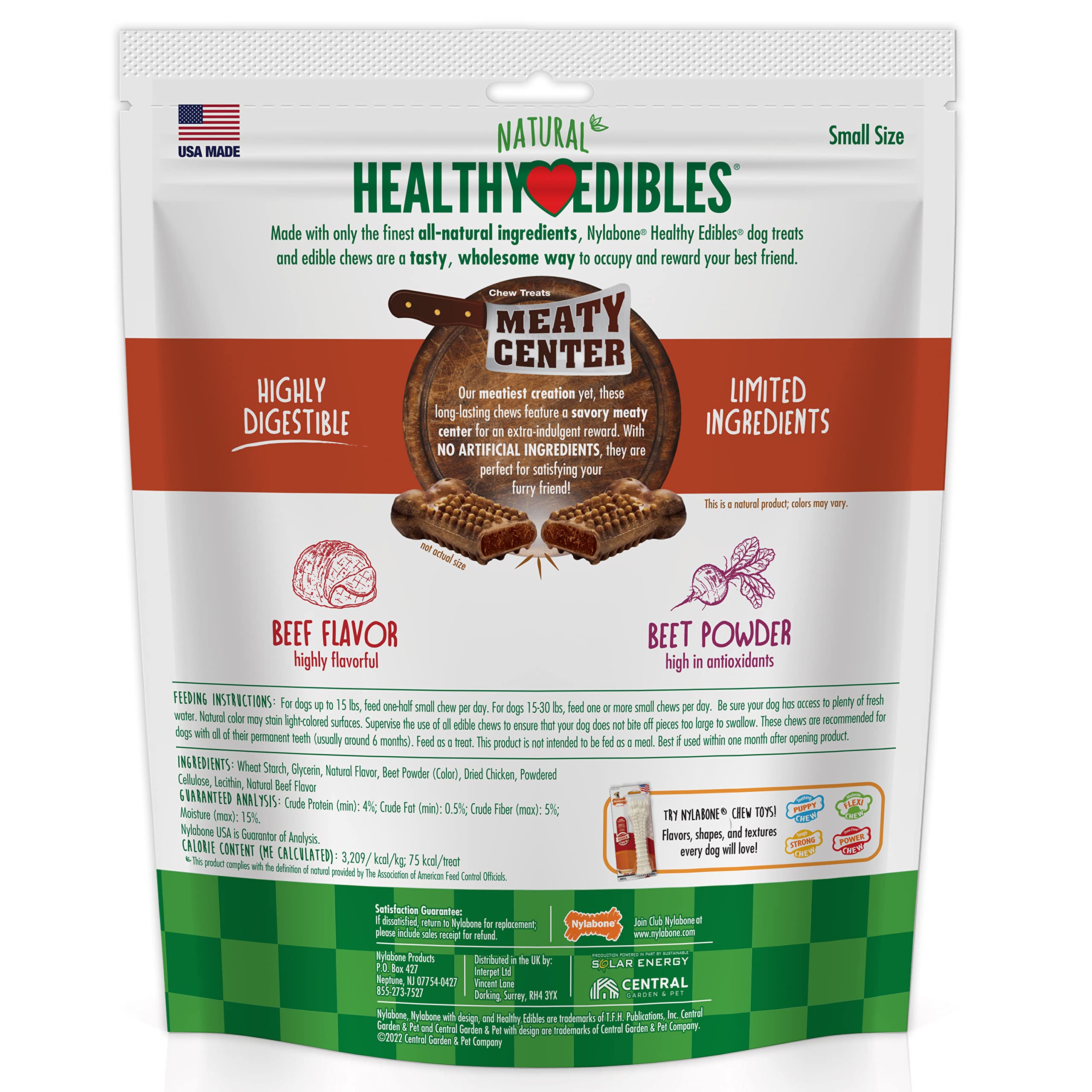 Nylabone Healthy Edibles Natural Dog Chews Long Lasting Meaty Center Beef Flavor Treats for Dogs, Small (12 Count)