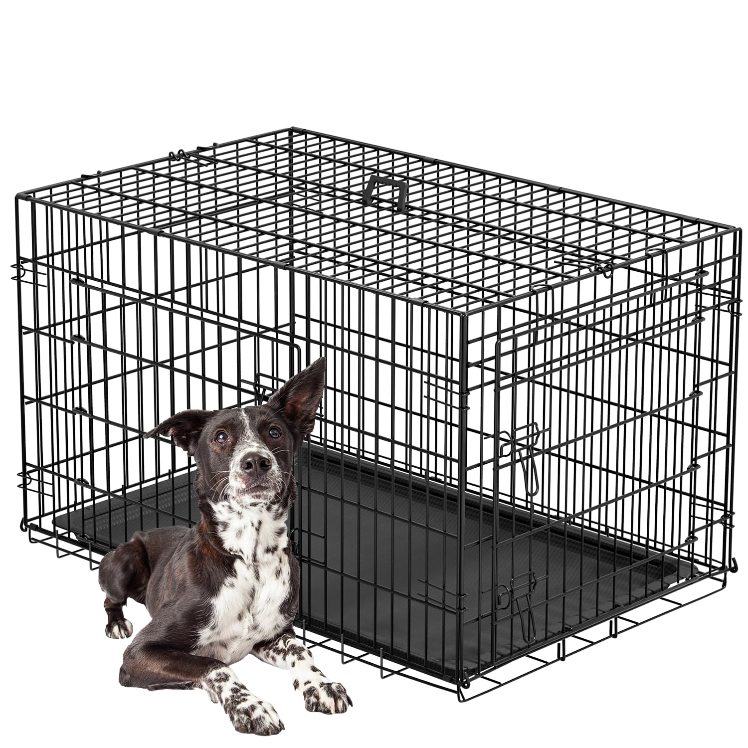FDW Large Dog Crate 42inch Dog Cage Foldable Metal Kennel with Leakproof Tray Foldable Design Indoor Outdoor Use for Large Dogs,