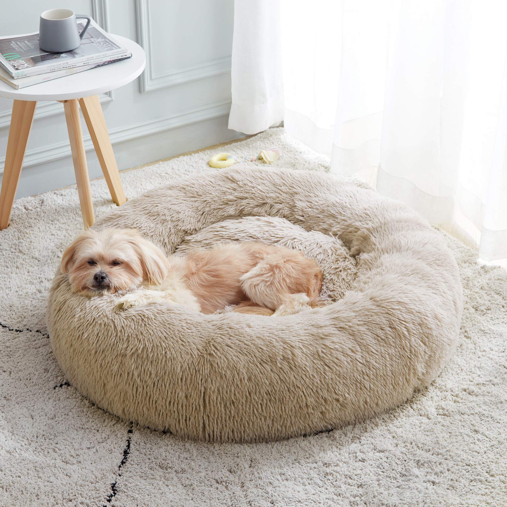 Calming Dog Bed & Cat Bed, Anti-Anxiety Donut Dog Cuddler Bed, Warming Cozy Soft Dog Round Bed, Fluffy Faux Fur Plush Dog Cat Cushion Bed For Small Medium Dogs And Cats (20'/24'/27'/30')