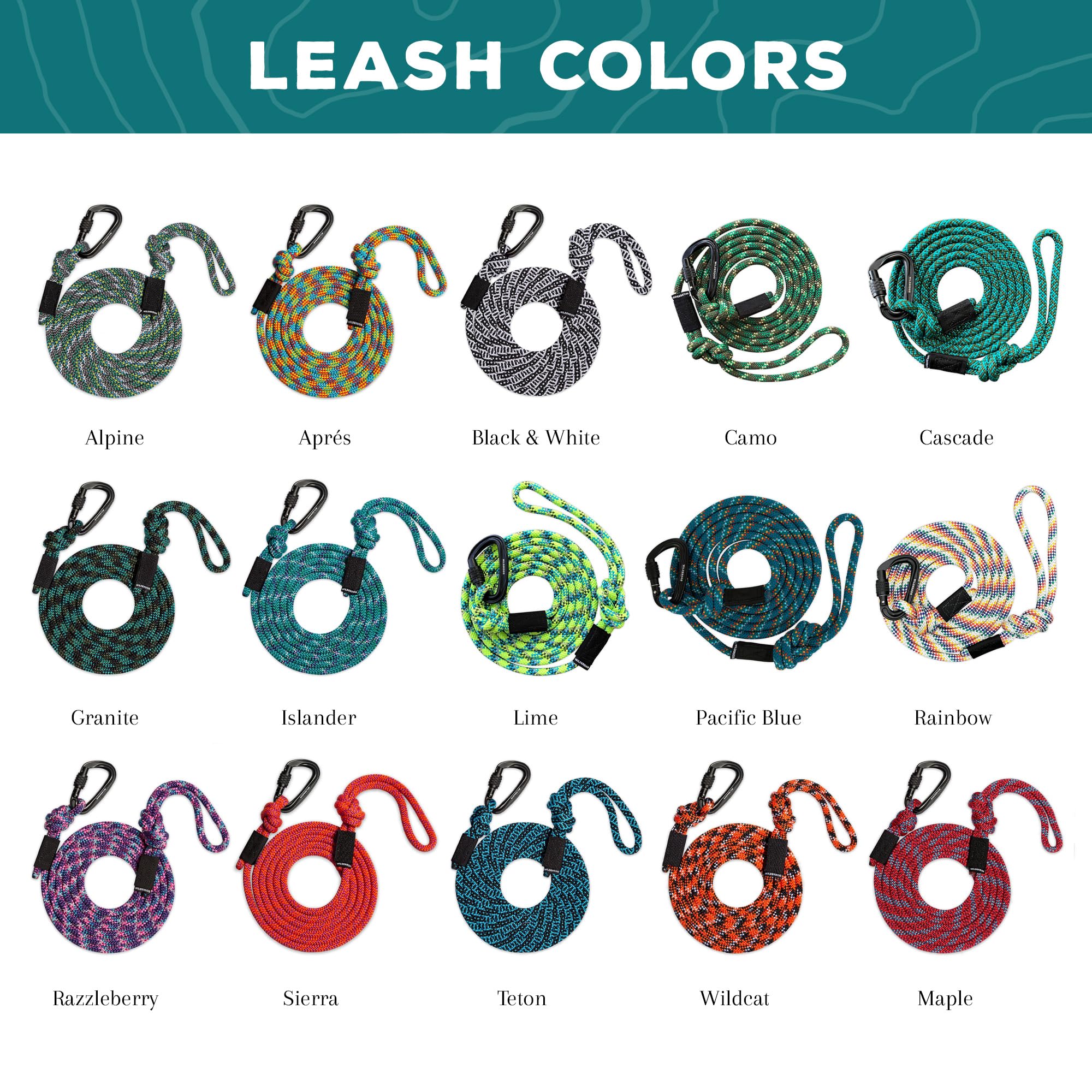 Wilderdog Carabiner Climbing Rope Dog Leash For Medium & Large Dogs - 10Ft - Rainbow