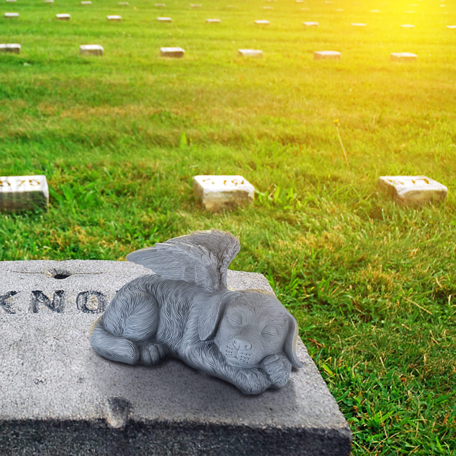 Newdream:The Dog Angel Memorial Statue,Dog Angle Memorial Placed In Indoor Angel Decorations, Pet Tombstone Dogs Figurines, Pet Grave Markers Dog In Angel Wing Figurine.(Big Dog Grey)