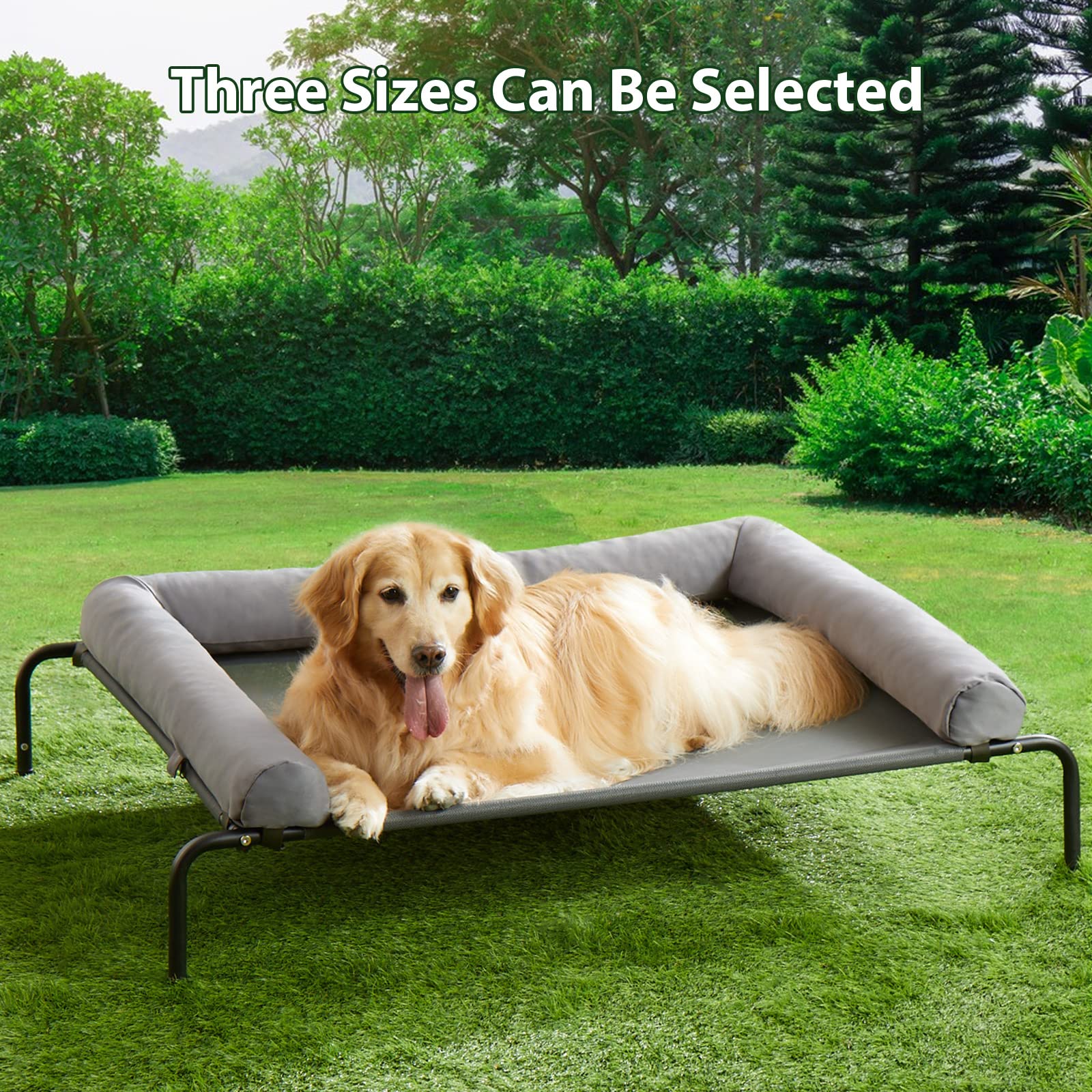 RRPETHOME Elevated Dog Bed - Chew Proof Portable Cot, Grey, 43"L x 31"W x 8"Th, Skid-Resistant Feet, Breathable Mesh