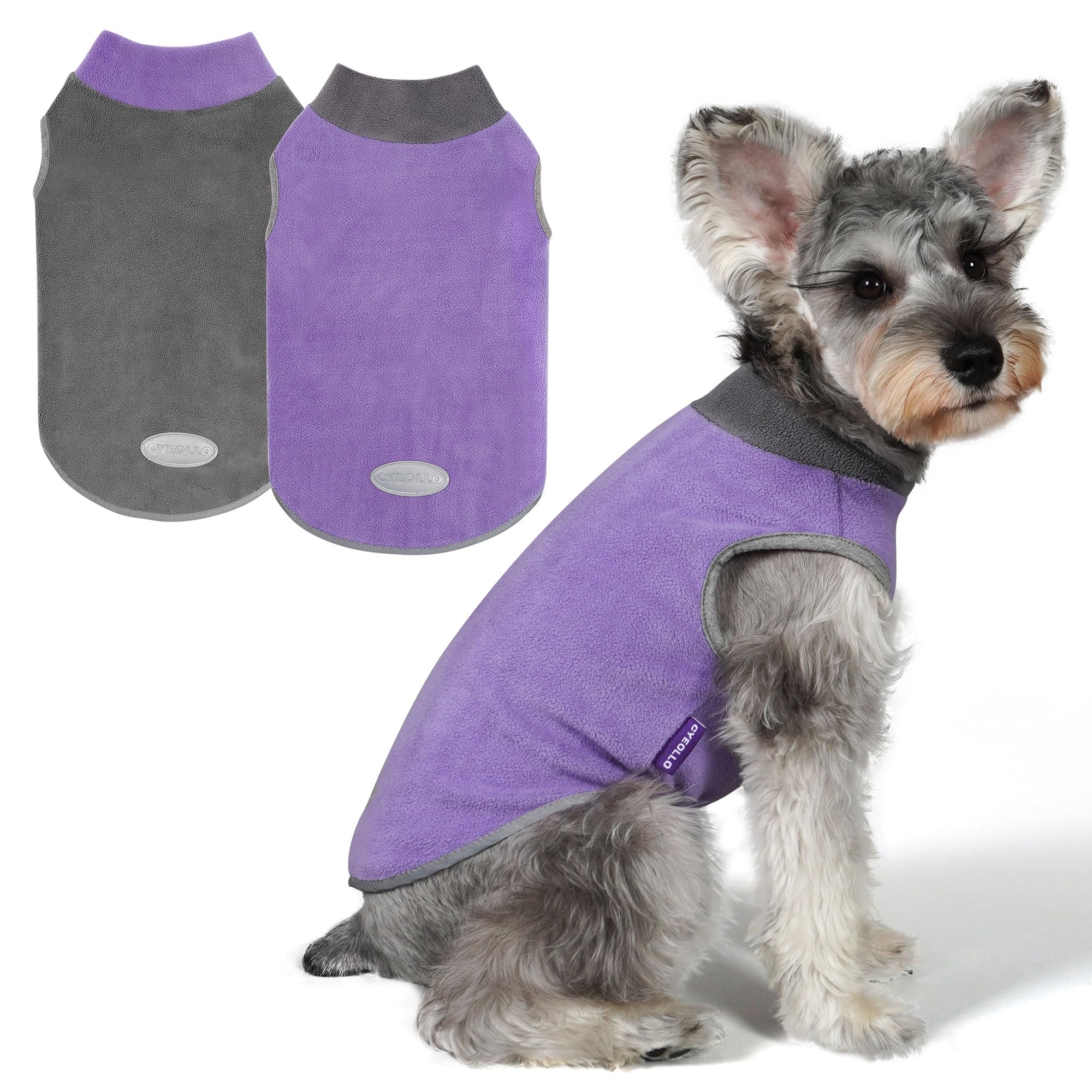 Cyeollo 2 Pack Fleece Dog Sweater Pullover Dog Sweatshirt Reflective Lightweight Clothes For Small Dogs Girl Pet Apparel Purple,