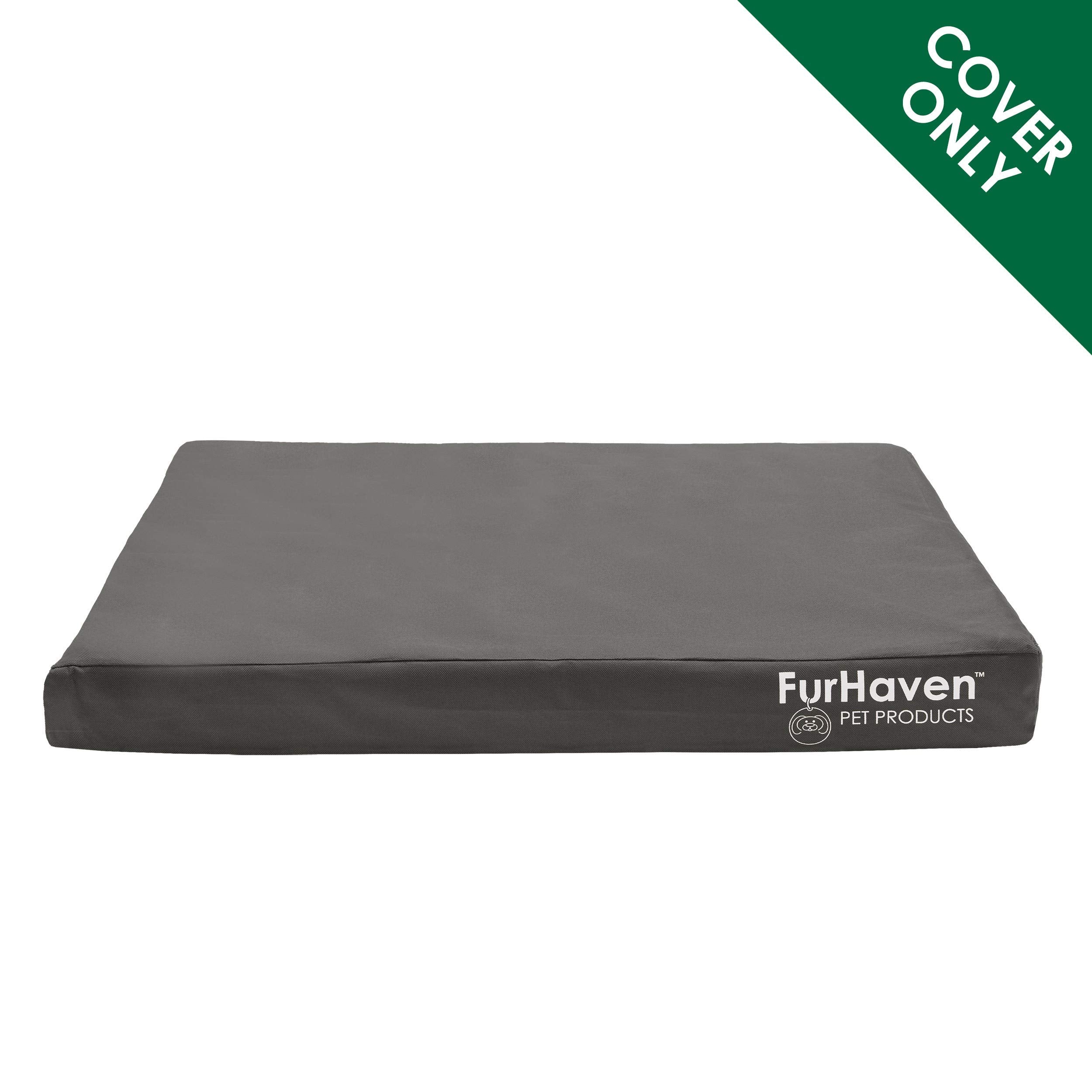 Furhaven Replacement Dog Bed Cover Water-Resistant Indoor/Outdoor Logo Print Oxford Polycanvas Mattress, Washable - Stone Gray, Jumbo Plus (Xx-Large)