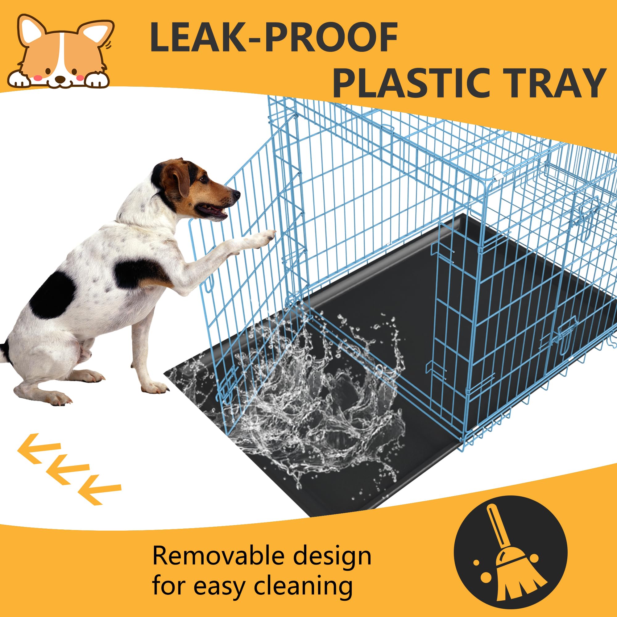 Fdw Dog Crate For Medium Dogs 36 Inch Folding Metal Wirepet Cage Double Door W/Divider Panel Indoor Outdoor Kennel Leak-Proof Pl