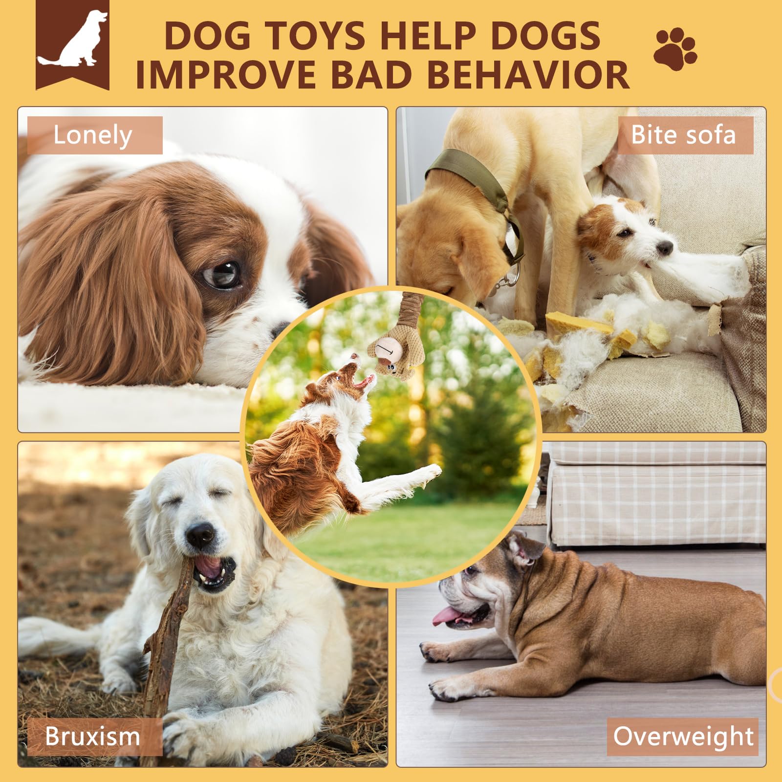 Letsmeet Dog Toys For Large Dogs, Plush Squeaky Dog Chew Toy With Crinkle Paper, Tough Tug Of War Dog Toys - Interactive Puppy T