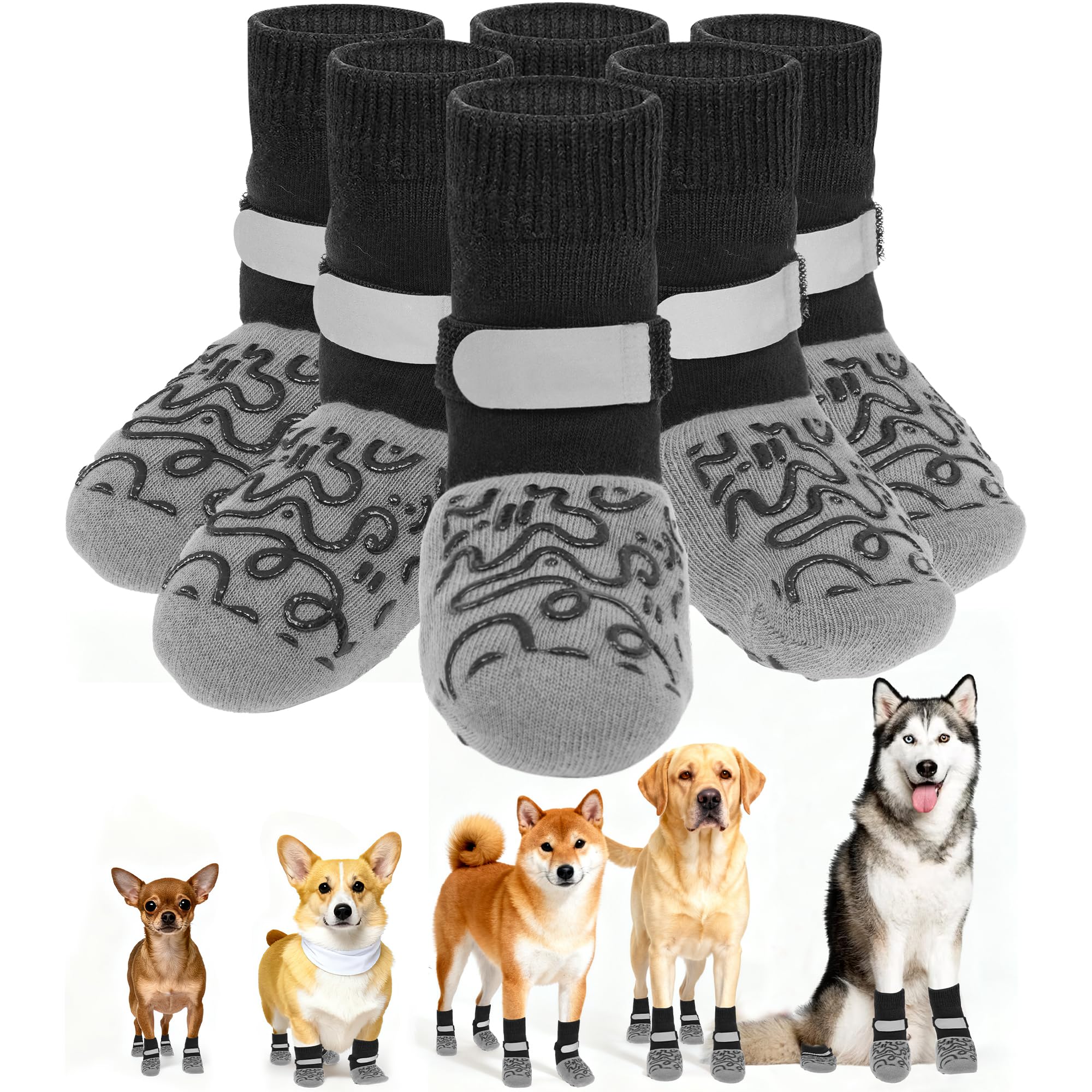 HXIAOBANN 6Pcs Non Slip Dog Socks for Hardwood Floors, 3rd Gen Dog Paw Protector, Prevent Licking Paws, Double Sided Grips and R