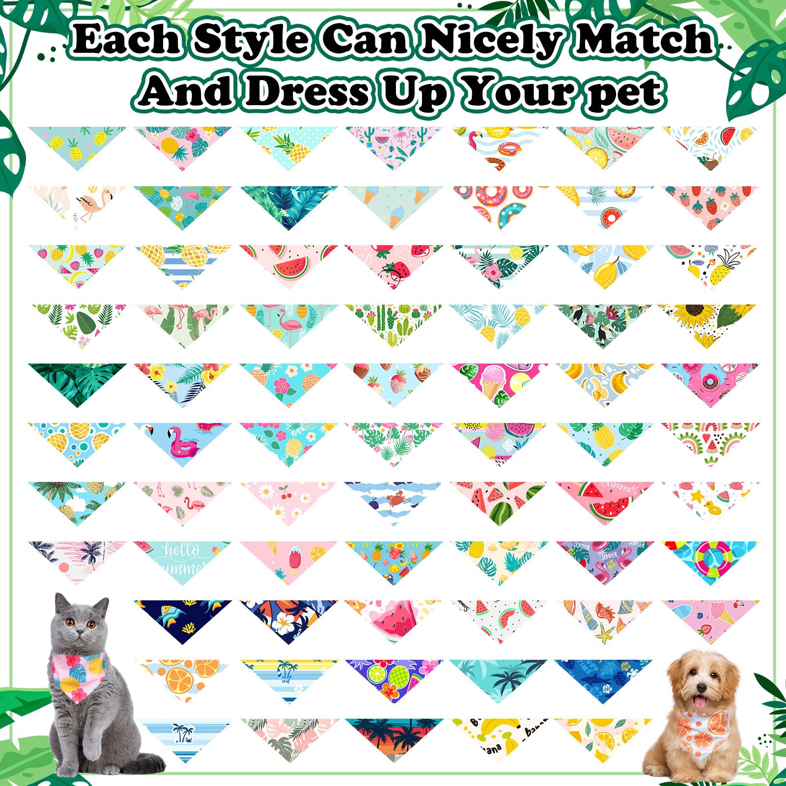 Reginary 72 Packs Summer Bandanas For Dog Bulk Fruit Dog Bandanas Pet Bandanas Hawaiian Triangle Scarf Bibs Dog Bibs Adjustable