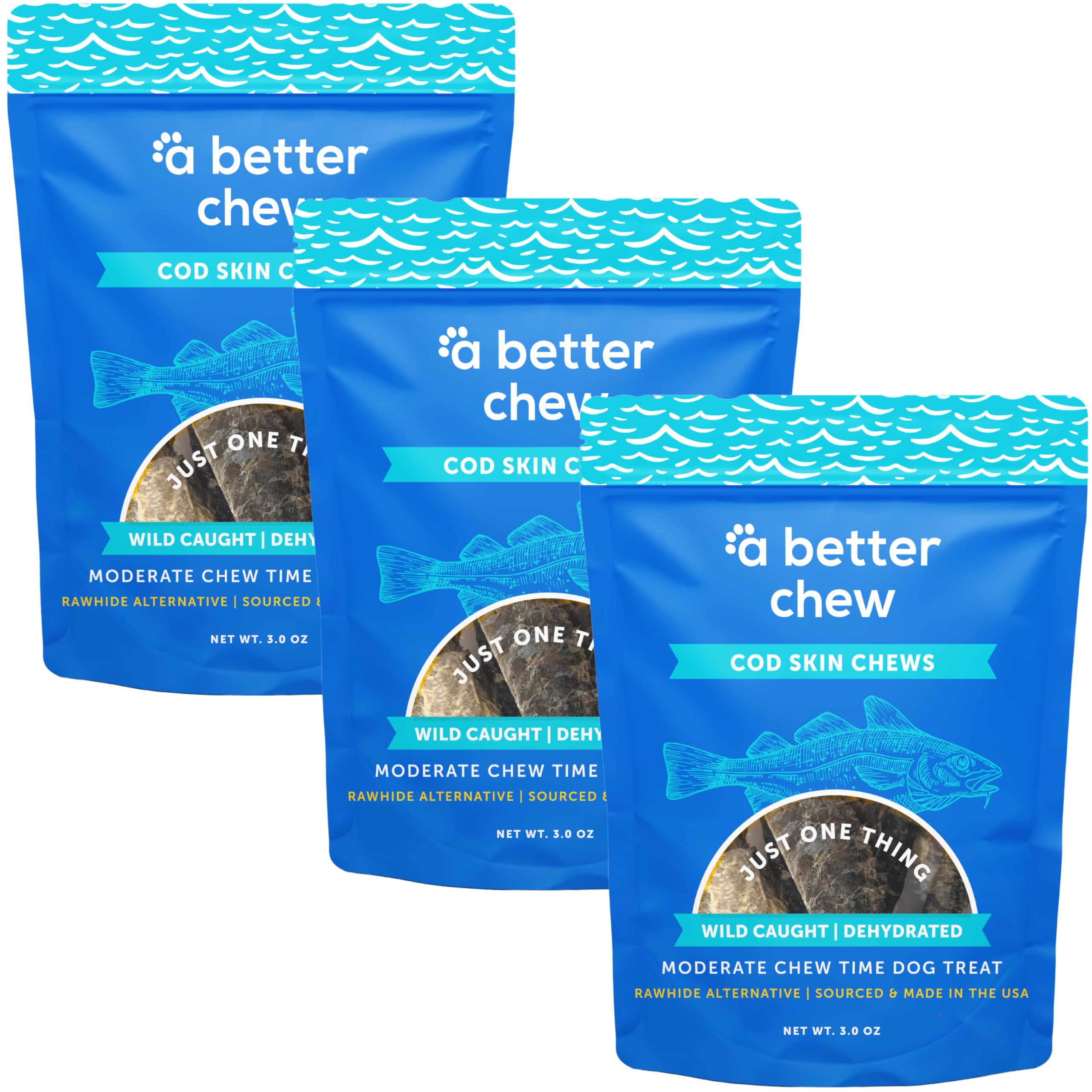 A Better CHEW - Wild Caught Cod Skin Dog Treats | Sourced and Made in The USA, Single Ingredient, Dehydrated | Natural, Healthy 